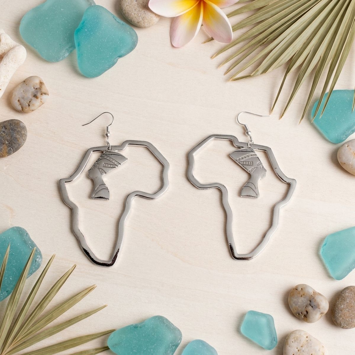 Silver Africa Nefertiti Charm Fish Hook Earrings
