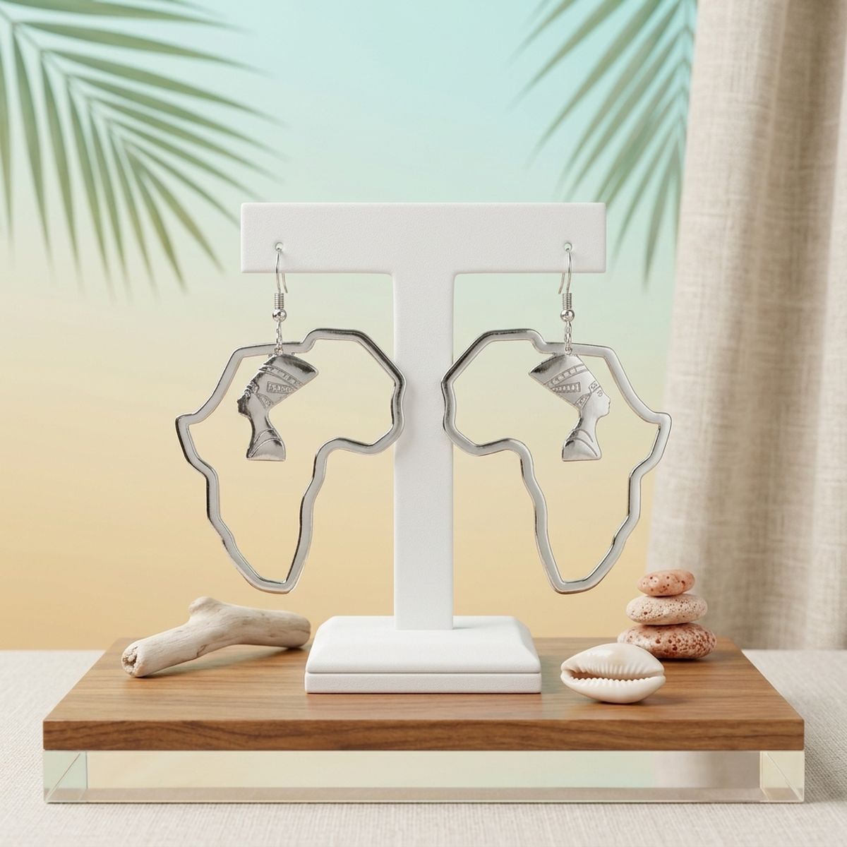 Silver Africa Nefertiti Charm Fish Hook Earrings
