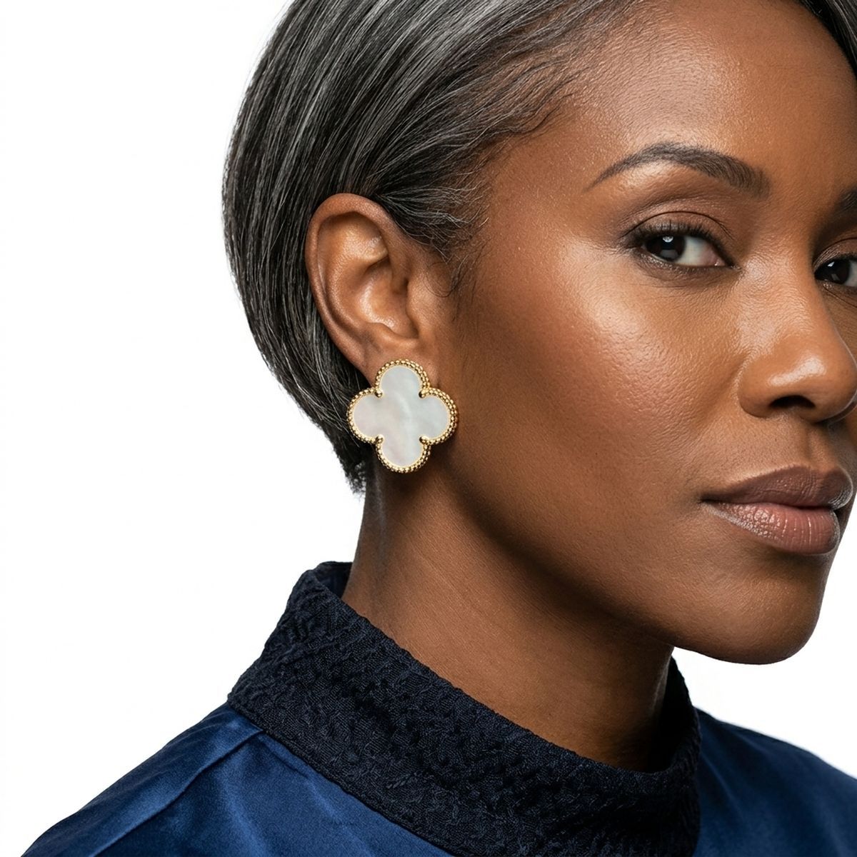 Stud Large Cream and Gold Quatrefoil Earrings