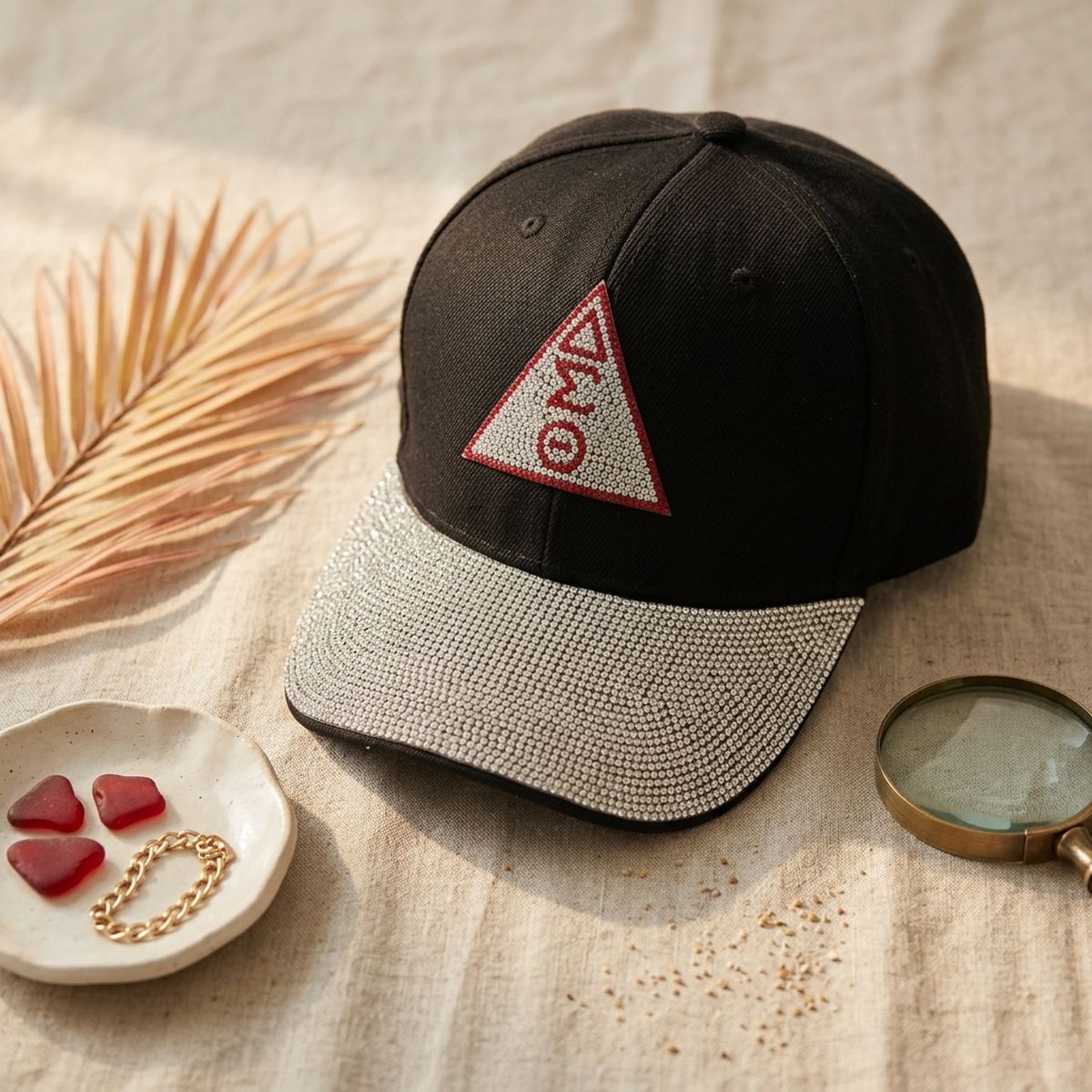 DST Black Canvas Delta Rhinestone Baseball Cap