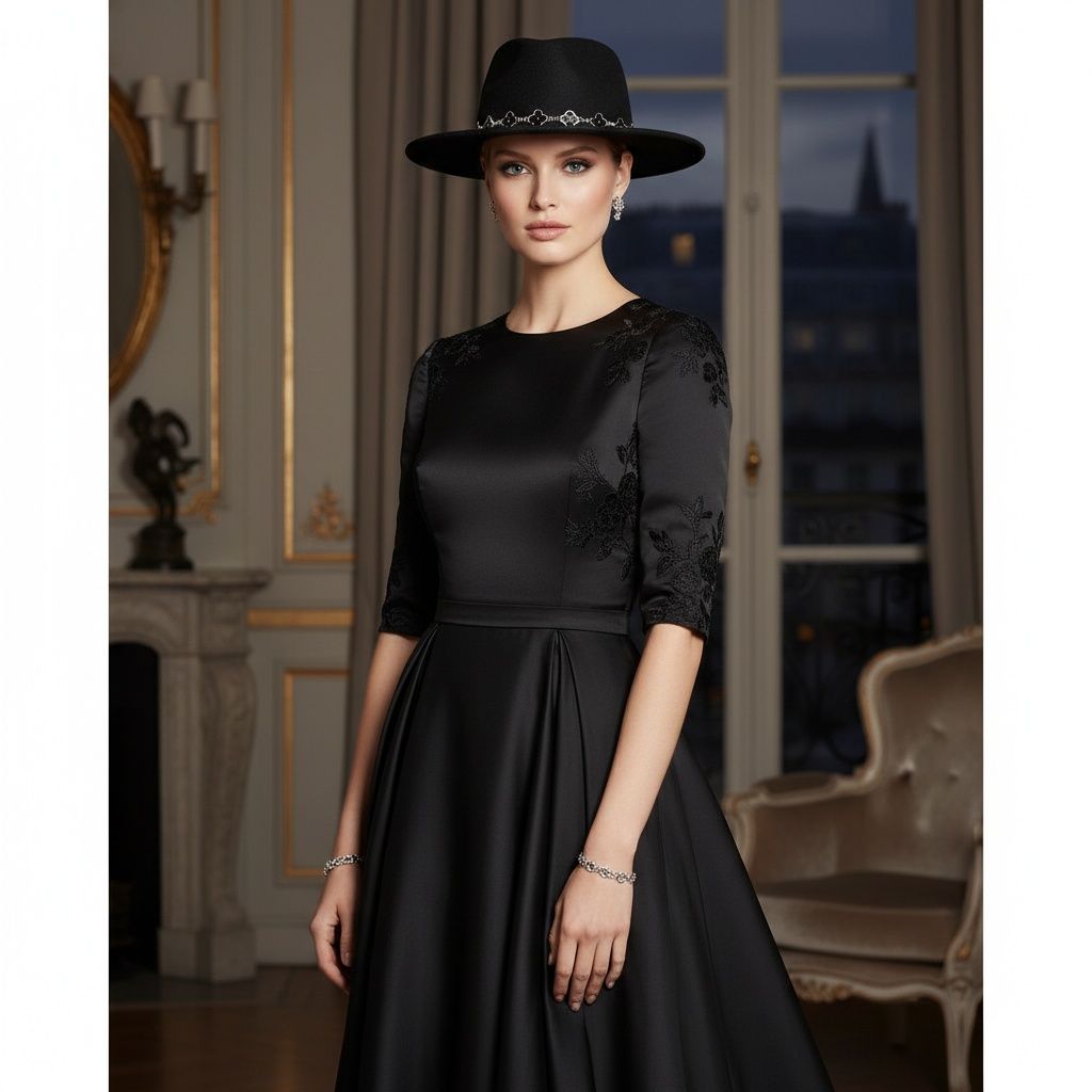 Black Fedora Hat with Black Silver Quatrefoil Band