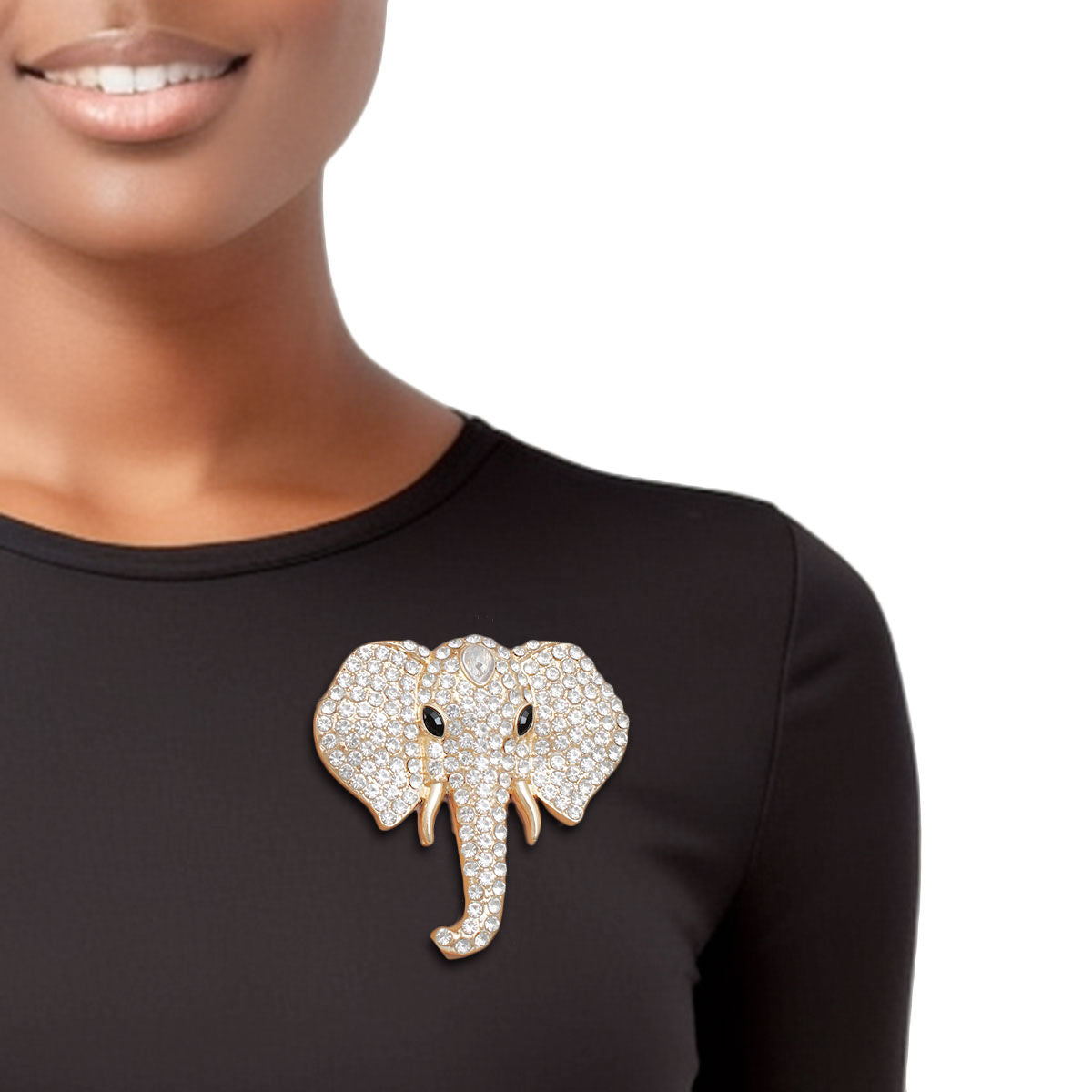 Brooch Gold Elephant Head Rhinestone Pin Women