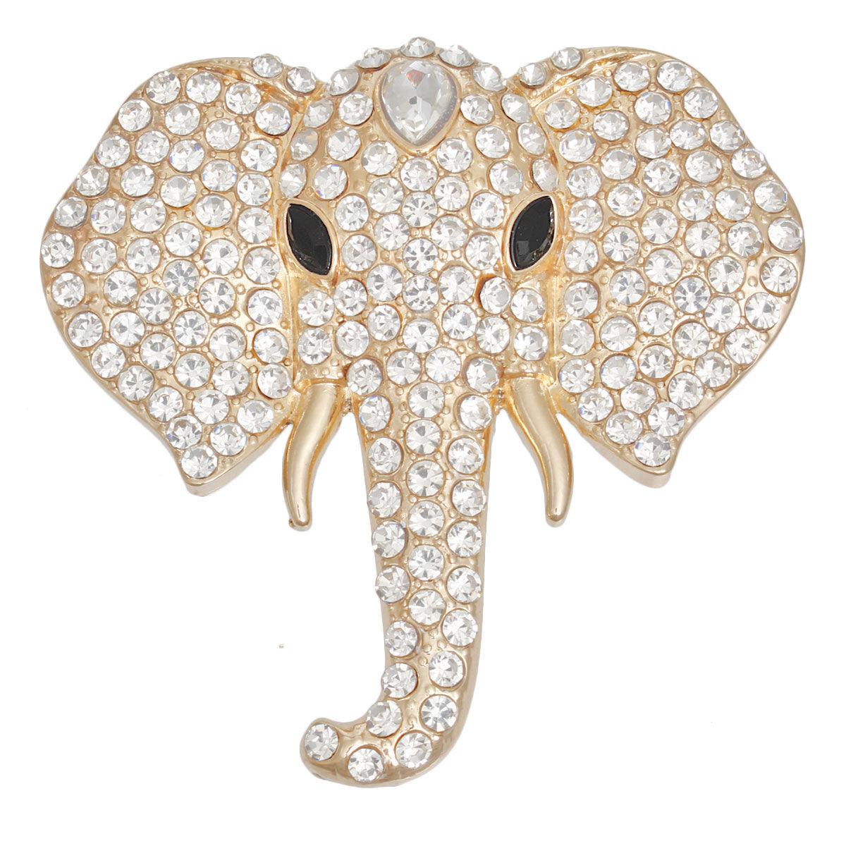 Brooch Gold Elephant Head Rhinestone Pin Women