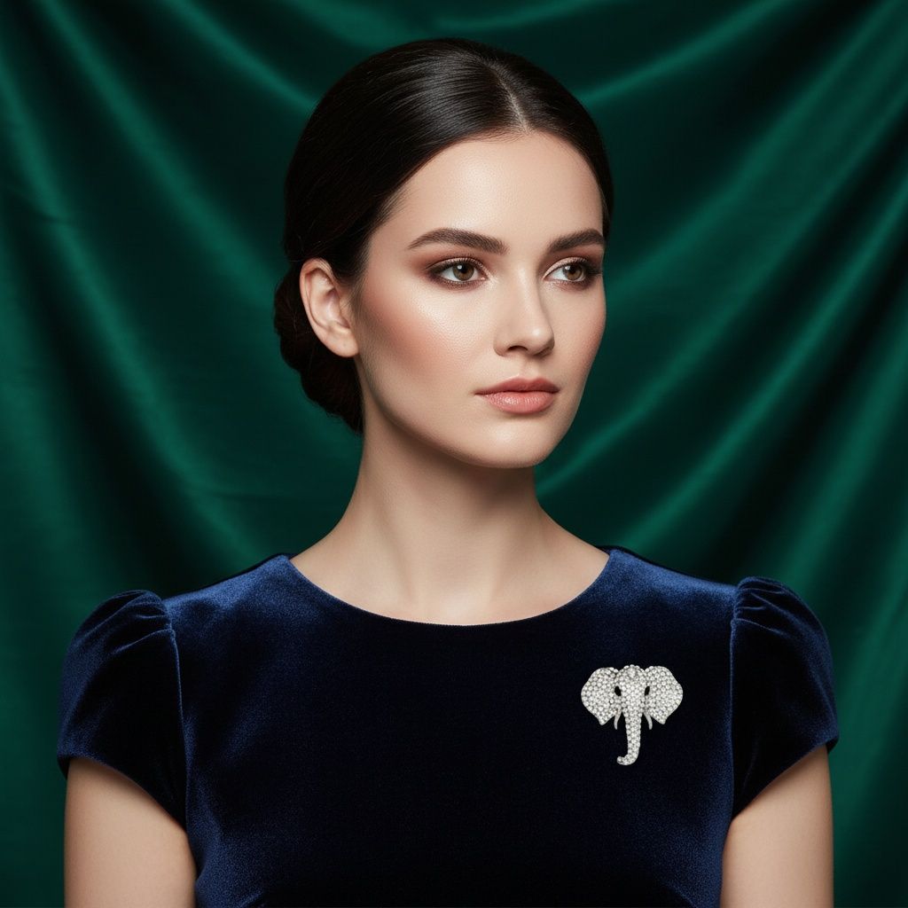 Brooch Silver Elephant Head Rhinestone Pin Women