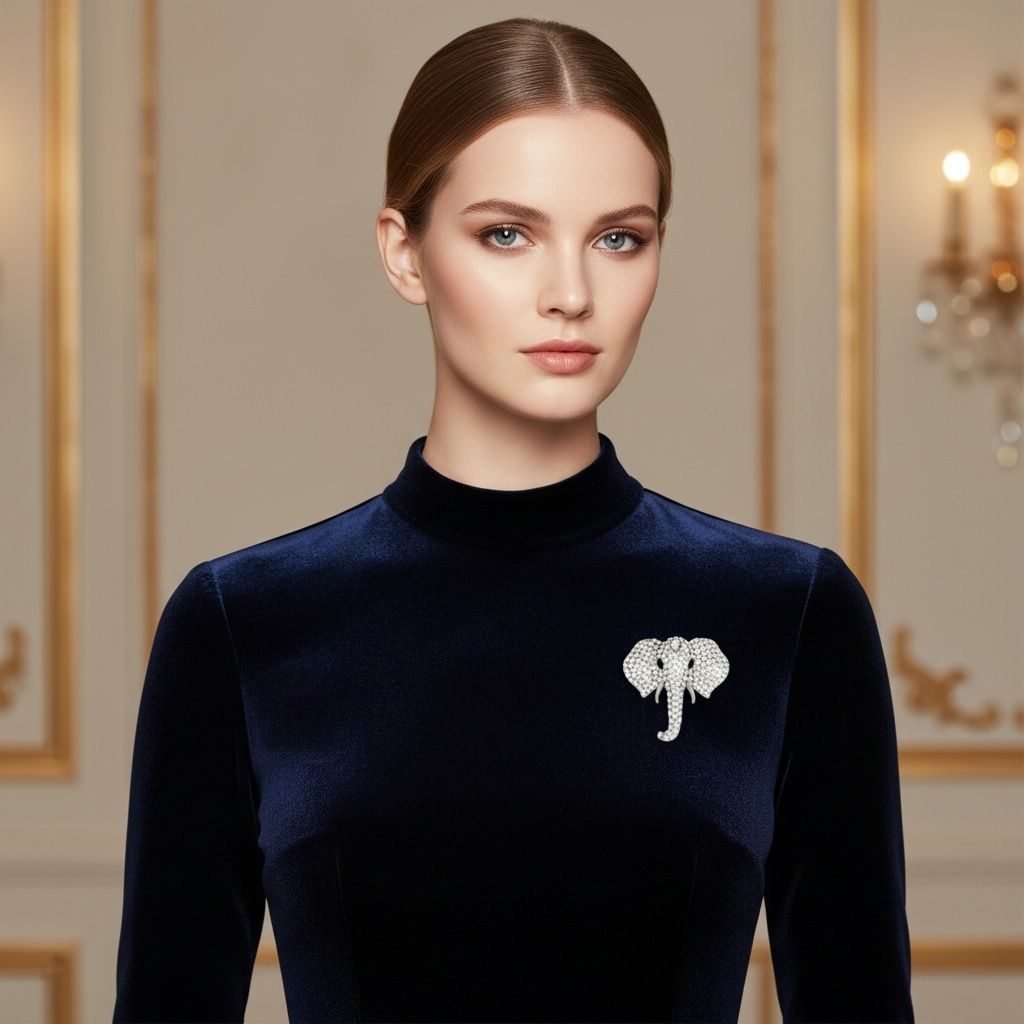 Brooch Silver Elephant Head Rhinestone Pin Women