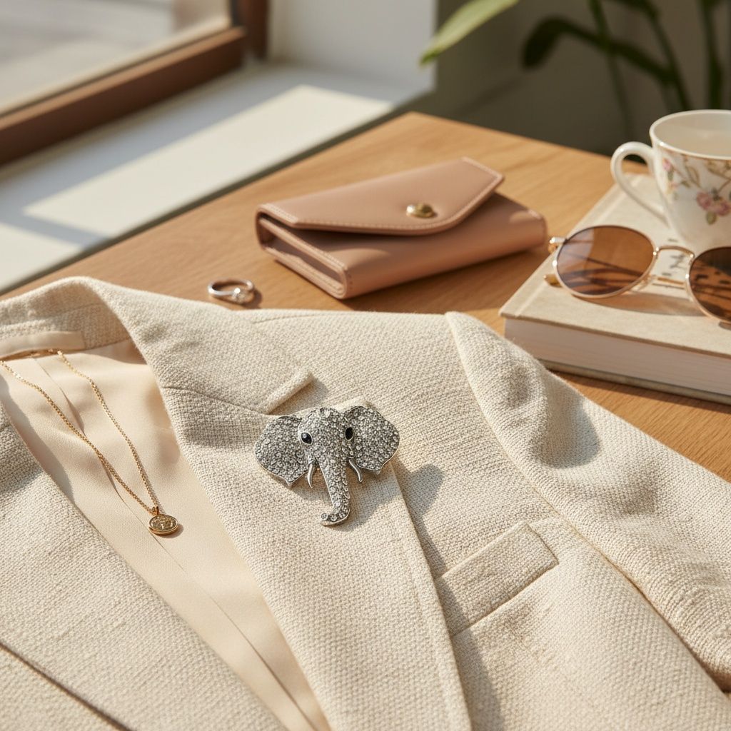 Brooch Silver Elephant Head Rhinestone Pin Women