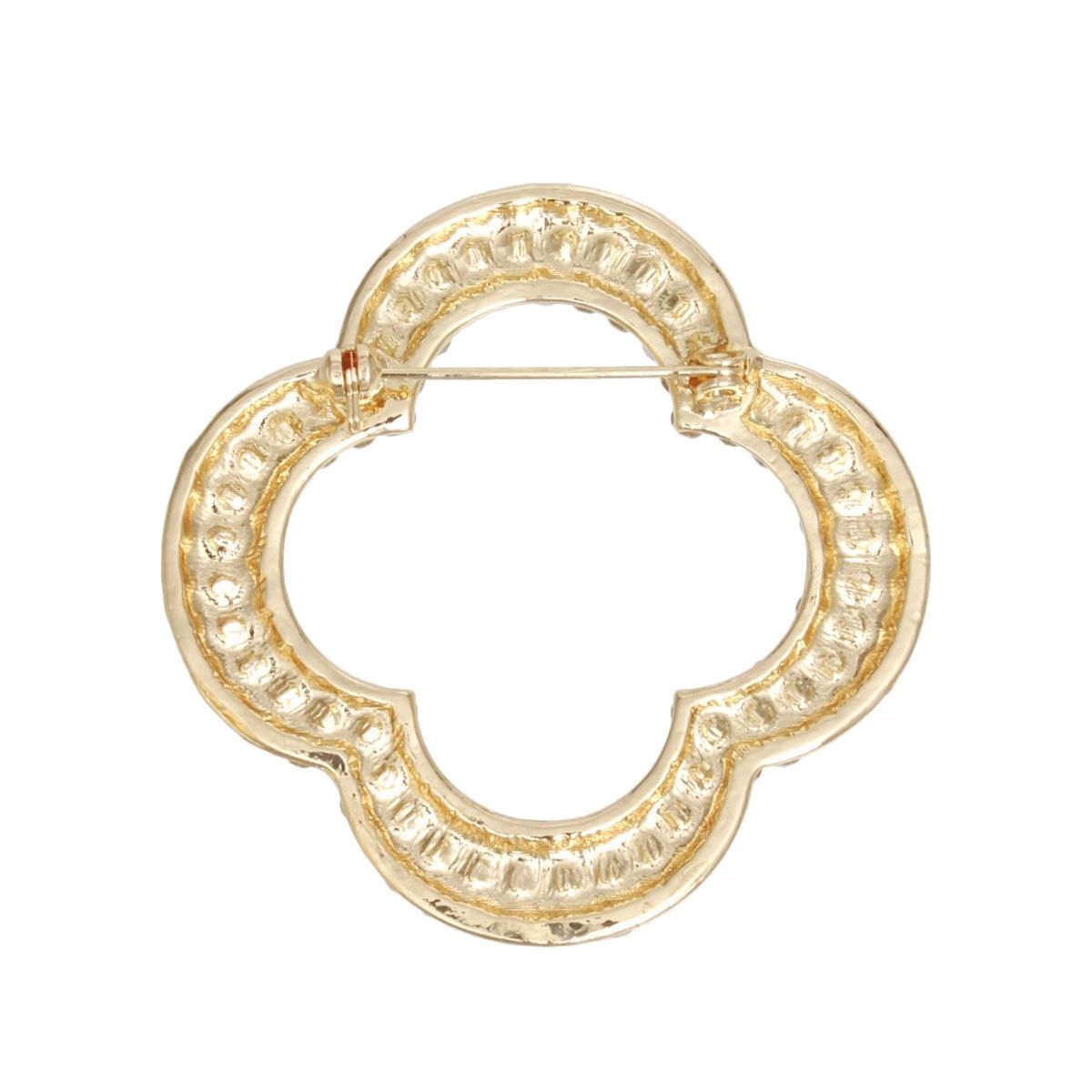 Brooch Red Rhinestone Quatrefoil Clover Pin