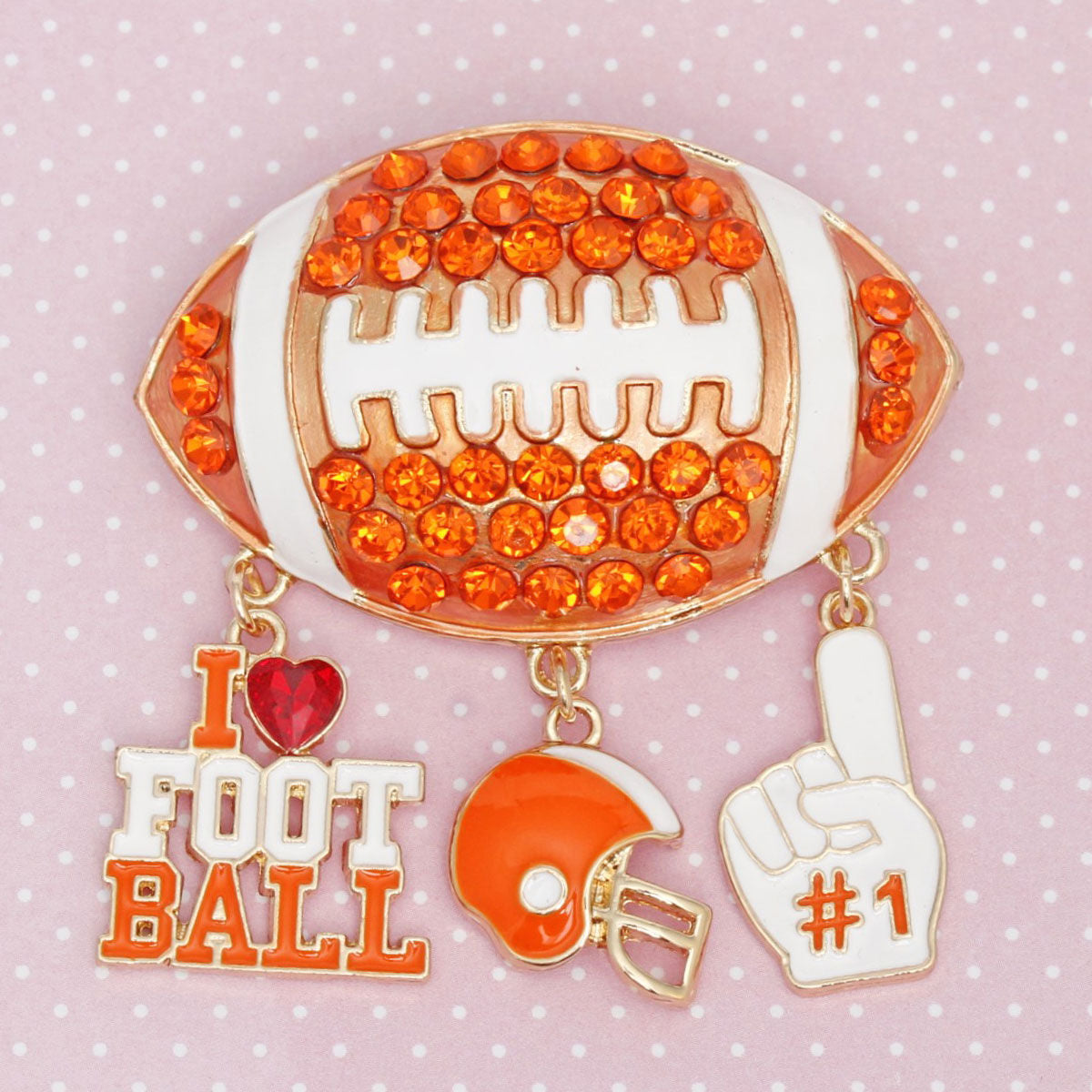 Brooch Football Team Spirit Orange and White Pin