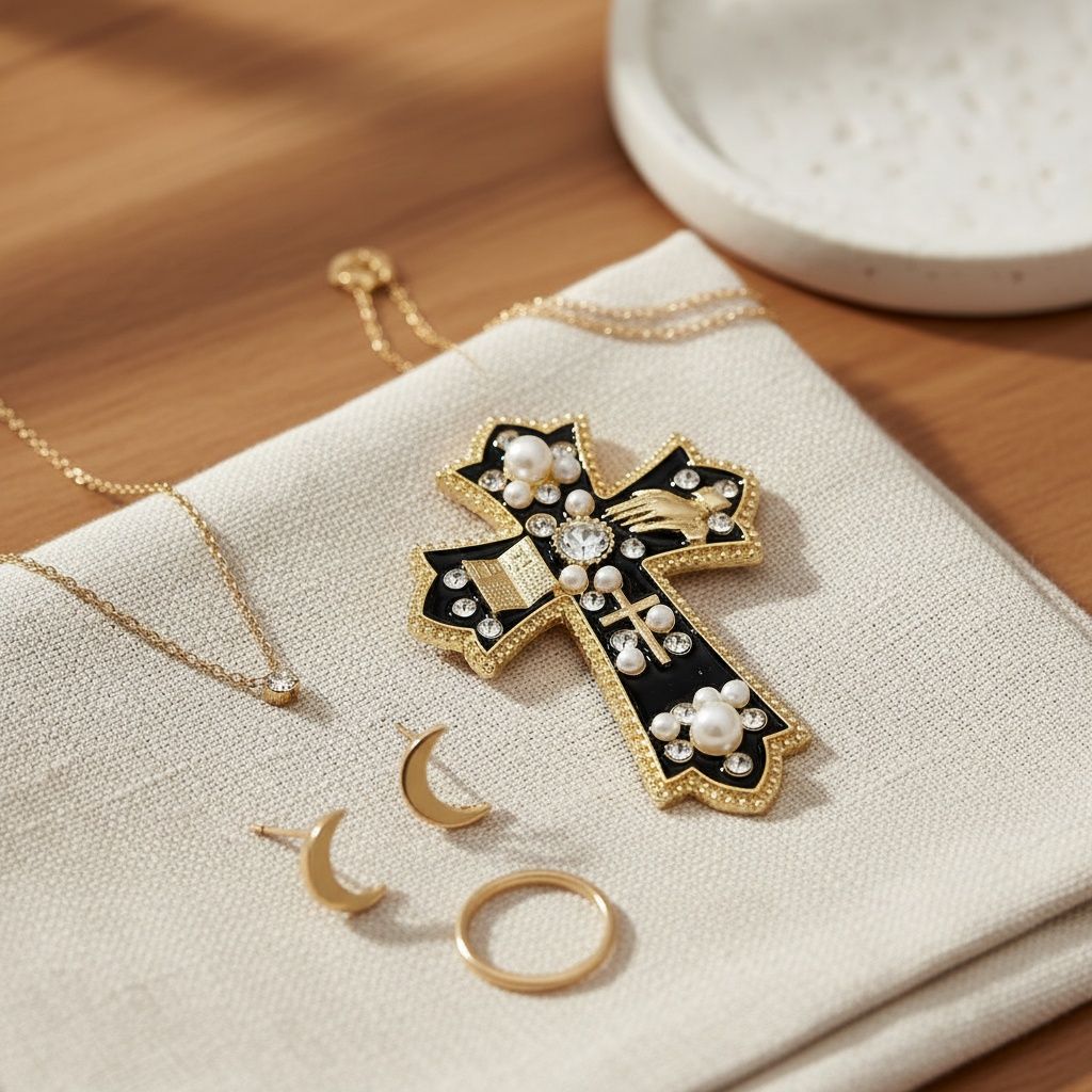 Black Brooch Elaborate Religious Cross Gold Pin