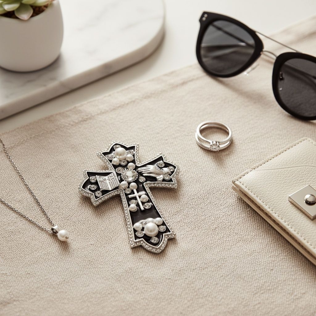 Black Brooch Elaborate Religious Cross Silver Pin