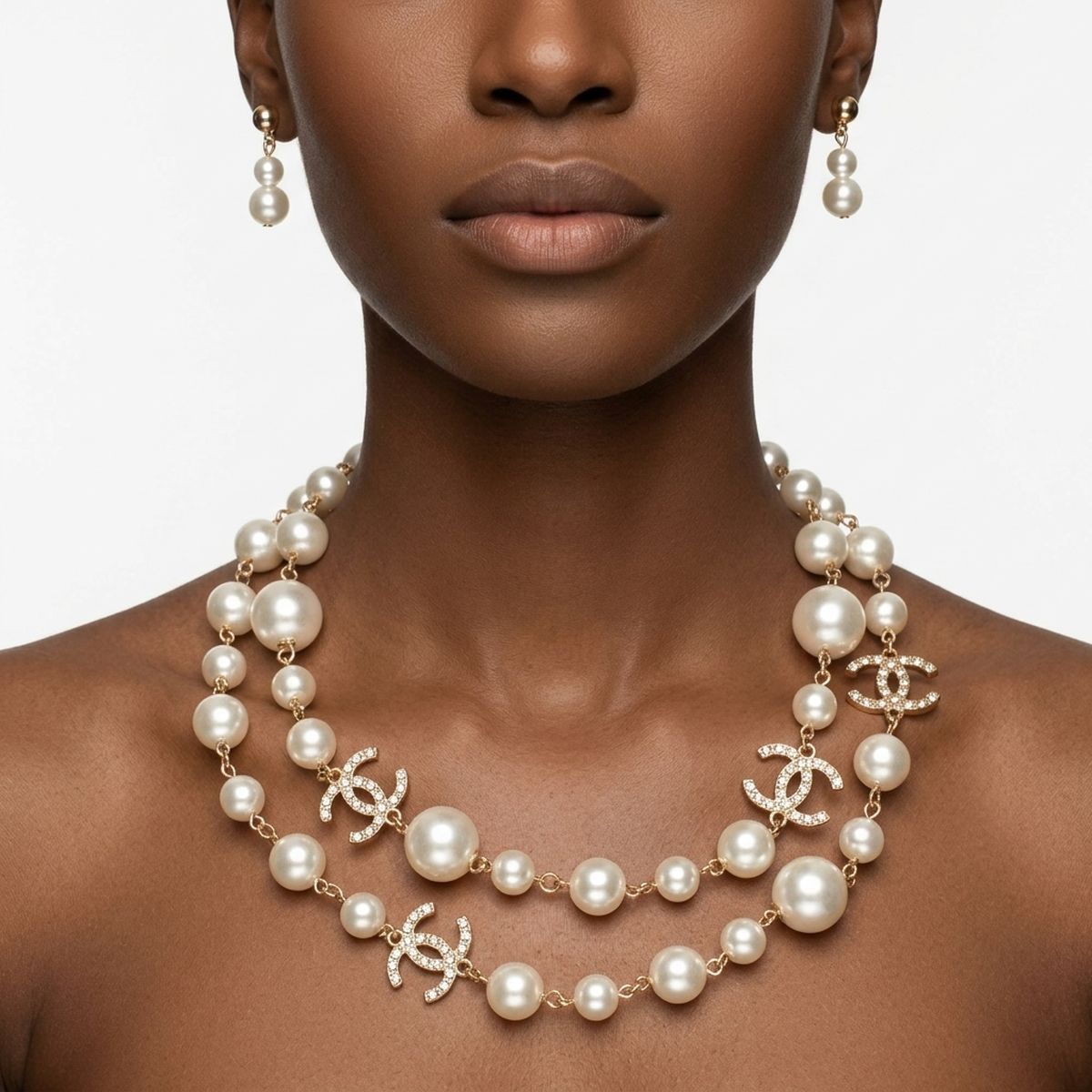 Parisian Cream Glass Pearl Charm Layer Necklace