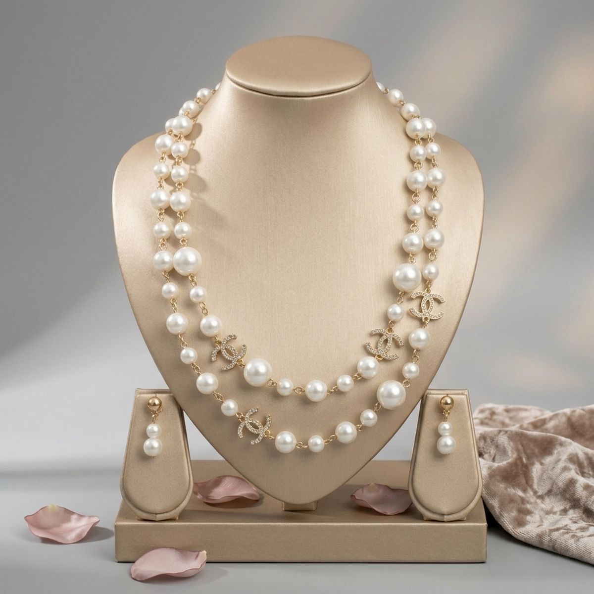 Parisian Cream Glass Pearl Charm Layer Necklace