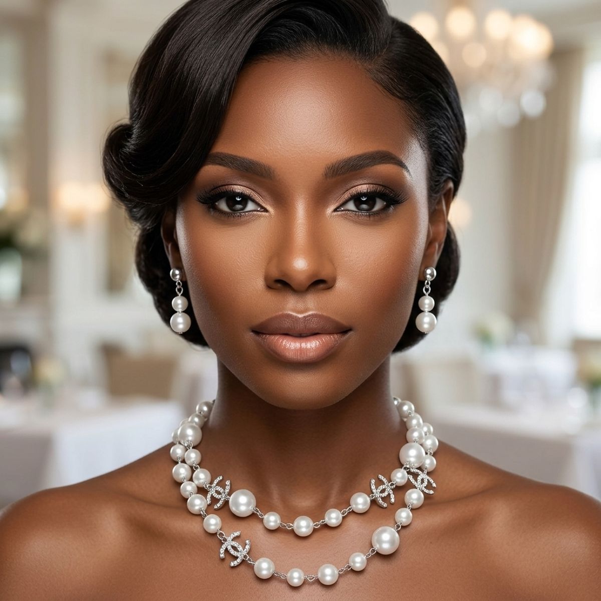 Parisian White Glass Pearl Charm Layer Necklace