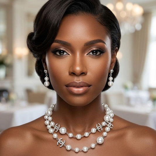 Parisian White Glass Pearl Charm Layer Necklace