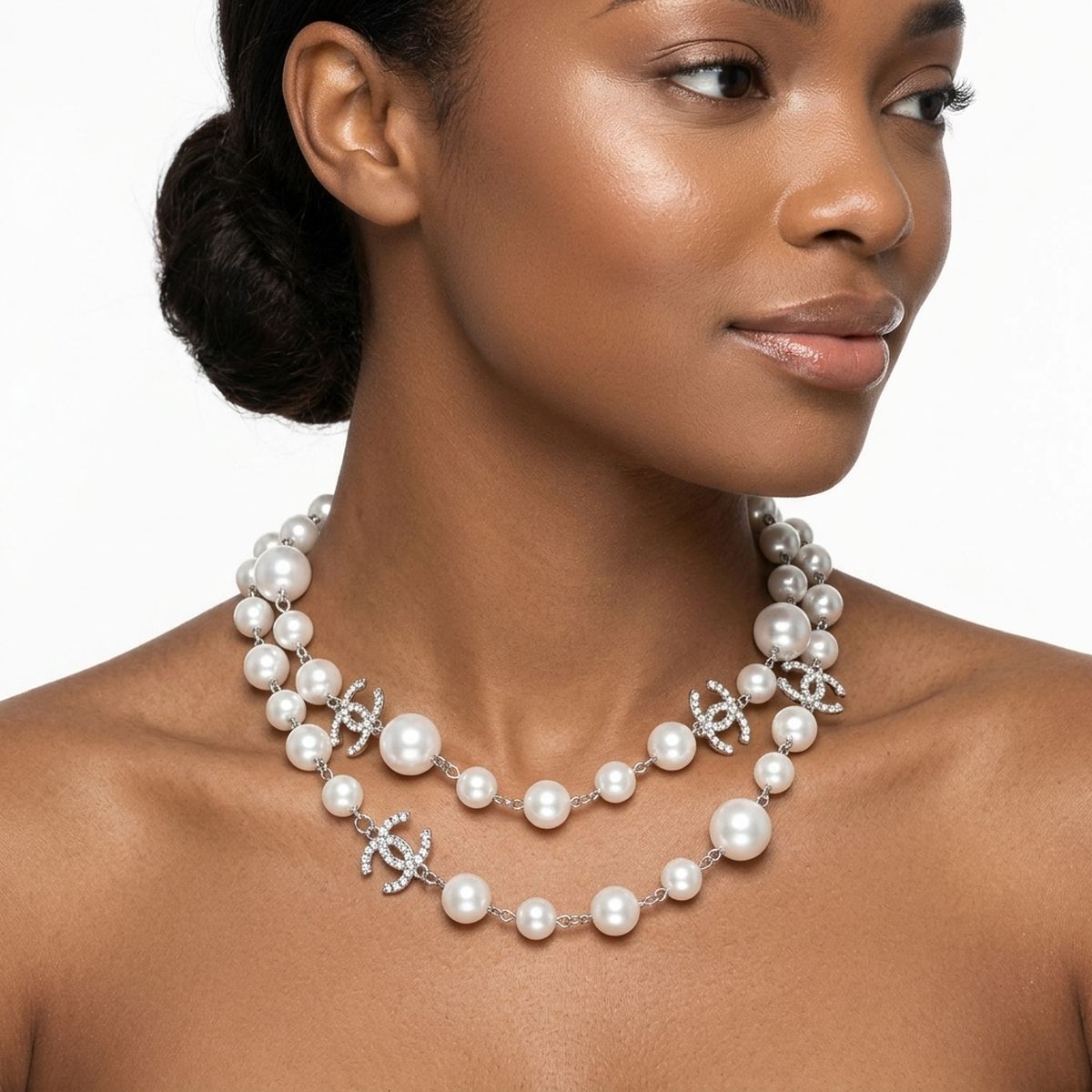 Parisian White Glass Pearl Charm Layer Necklace