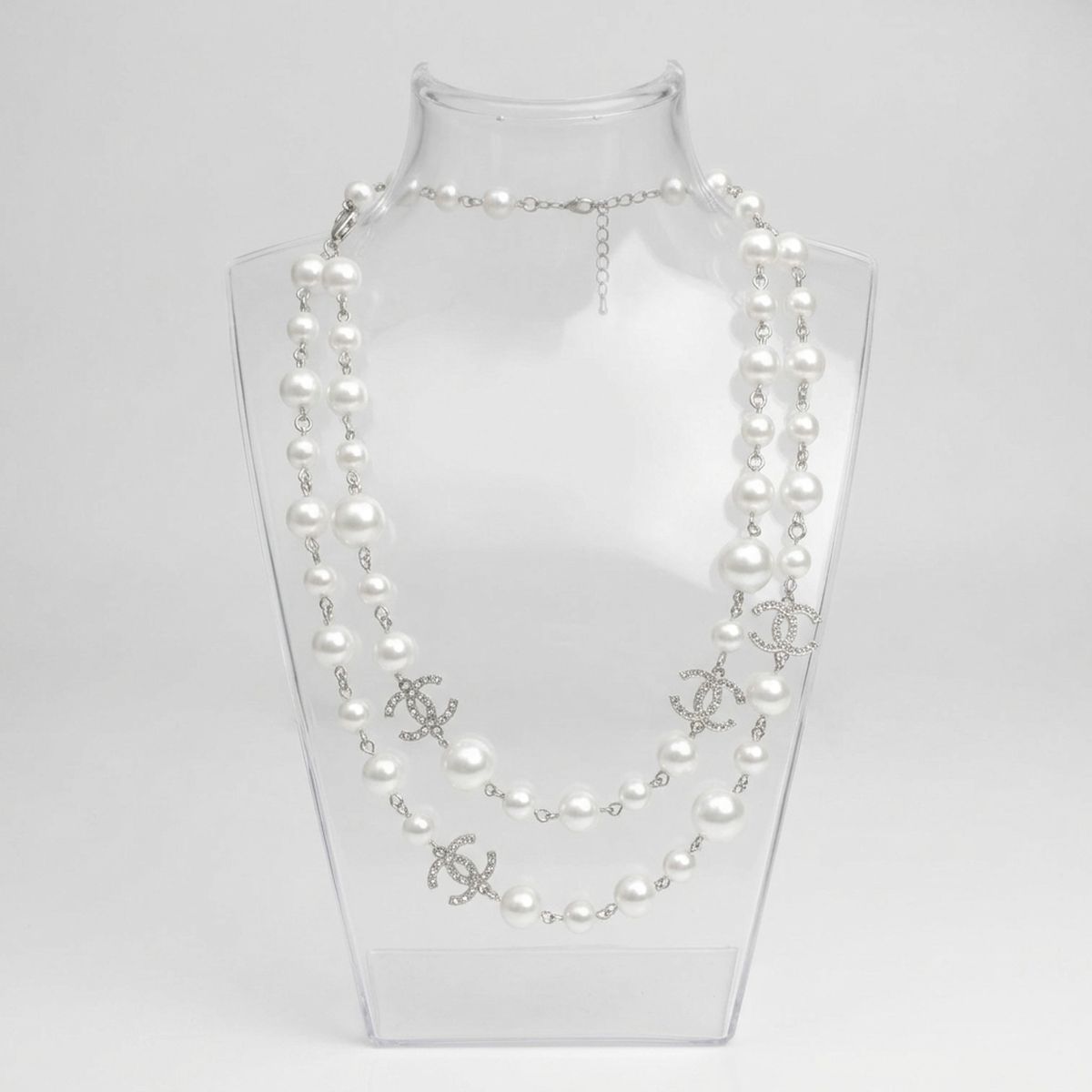 Parisian White Glass Pearl Charm Layer Necklace
