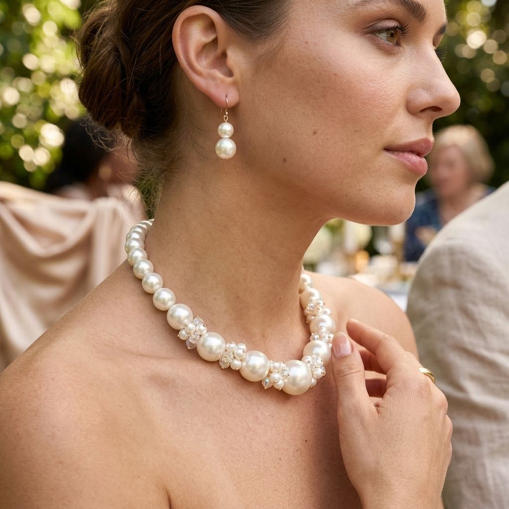 Cream Pearl Bead Cluster Single Strand Necklace