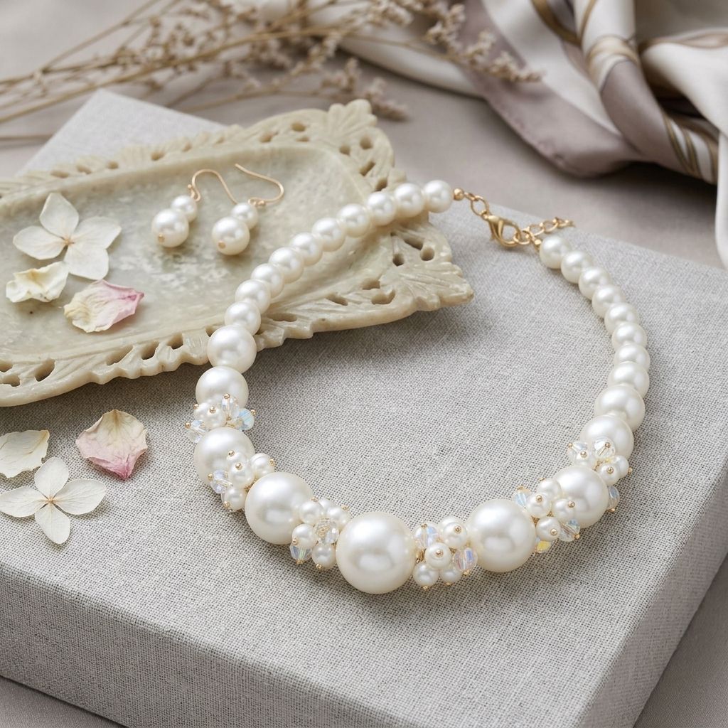 Cream Pearl Bead Cluster Single Strand Necklace