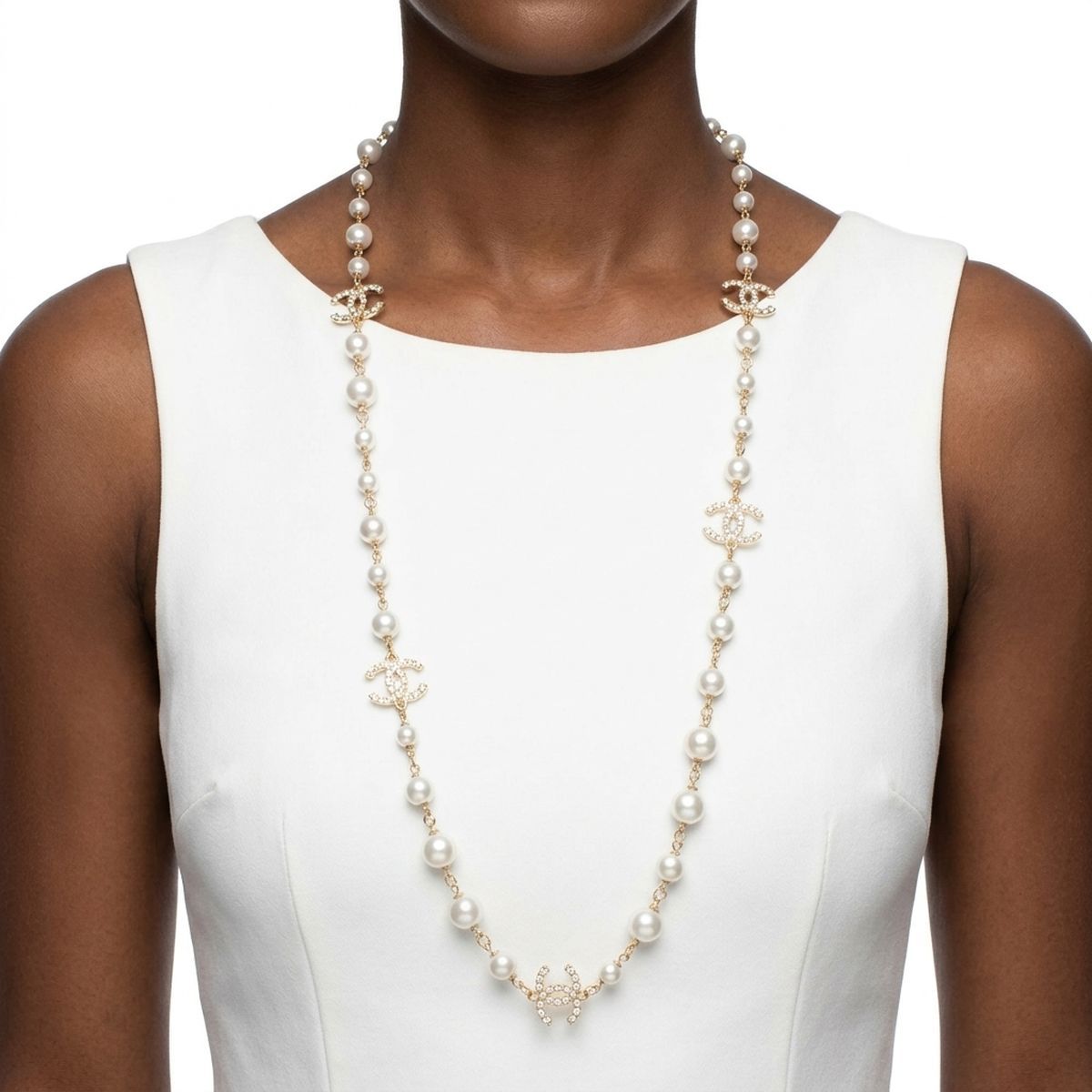 Parisian Cream Glass Pearl Charm Long Necklace