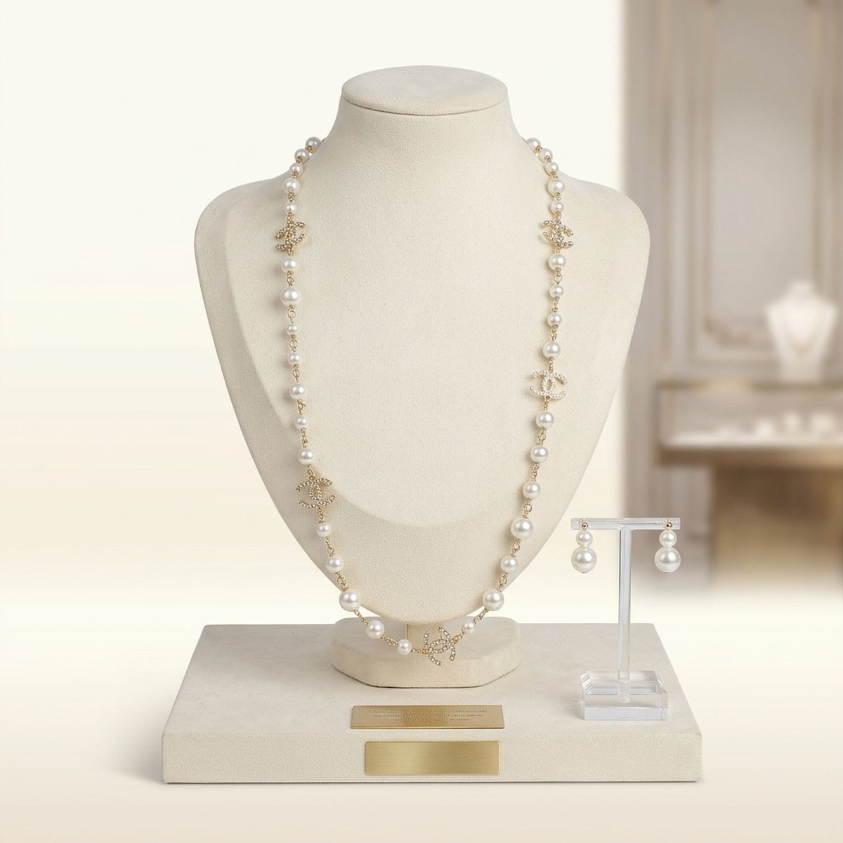 Parisian Cream Glass Pearl Charm Long Necklace