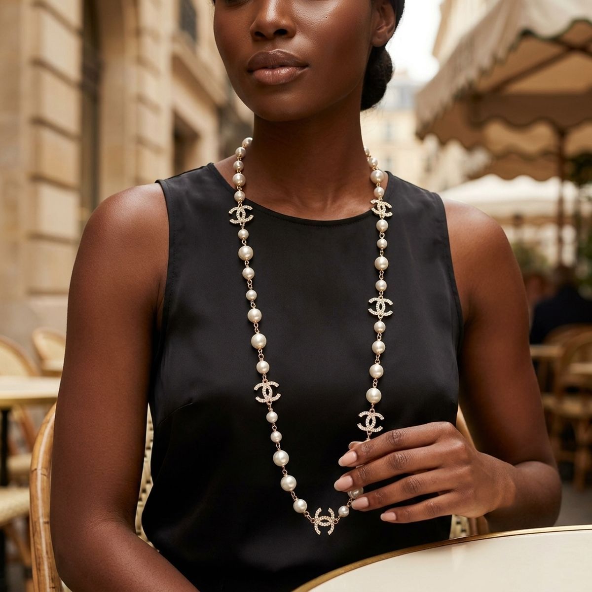 Parisian Cream Glass Pearl Charm Long Necklace