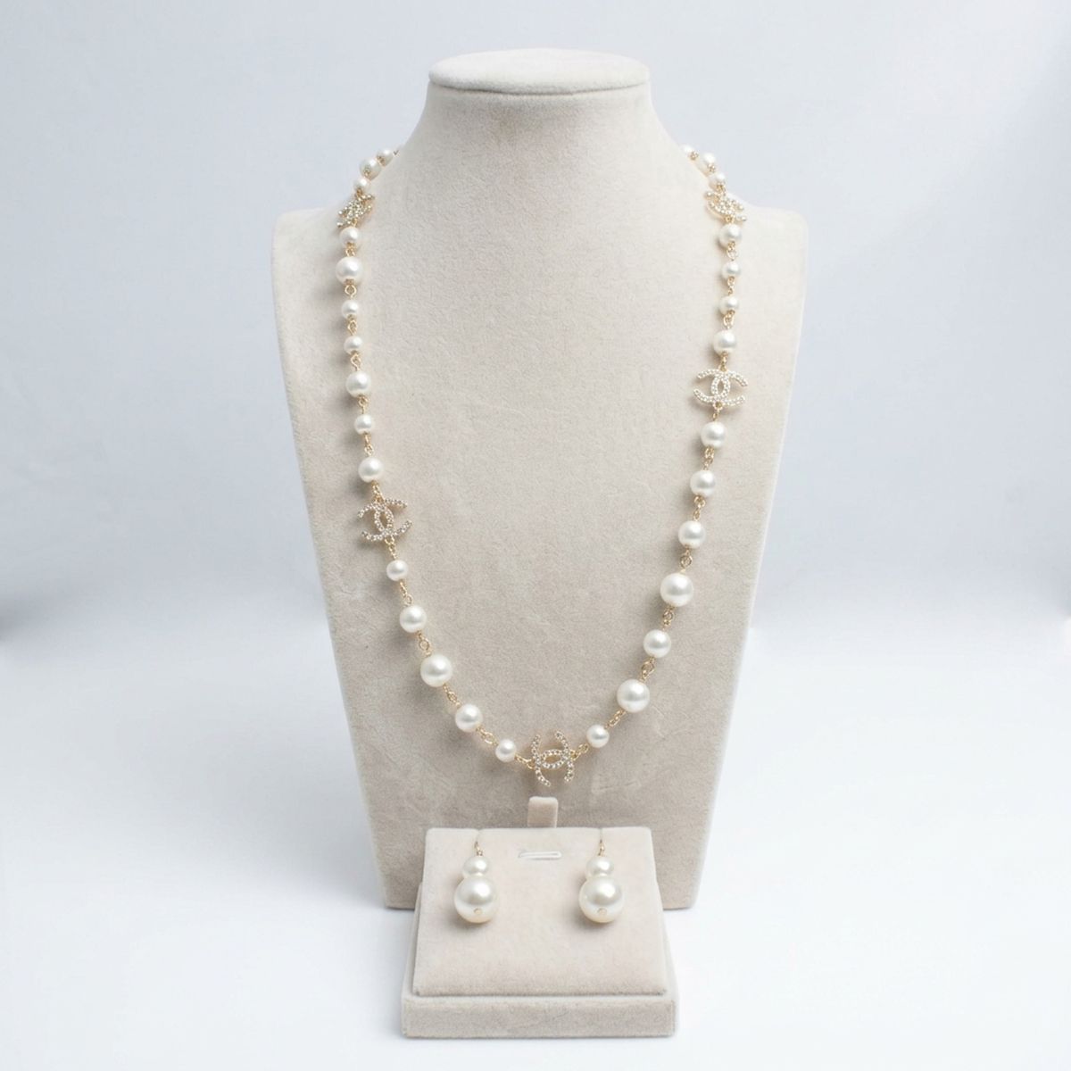 Parisian Cream Glass Pearl Charm Long Necklace
