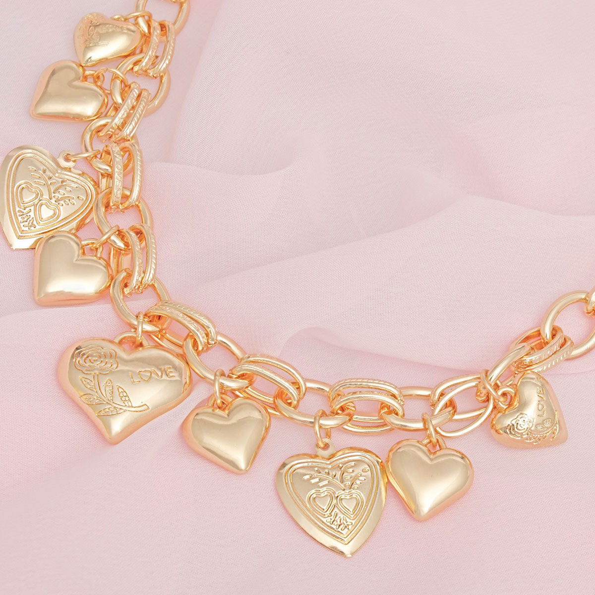 Charm Necklace Gold Puffy Heart Chain Set Women