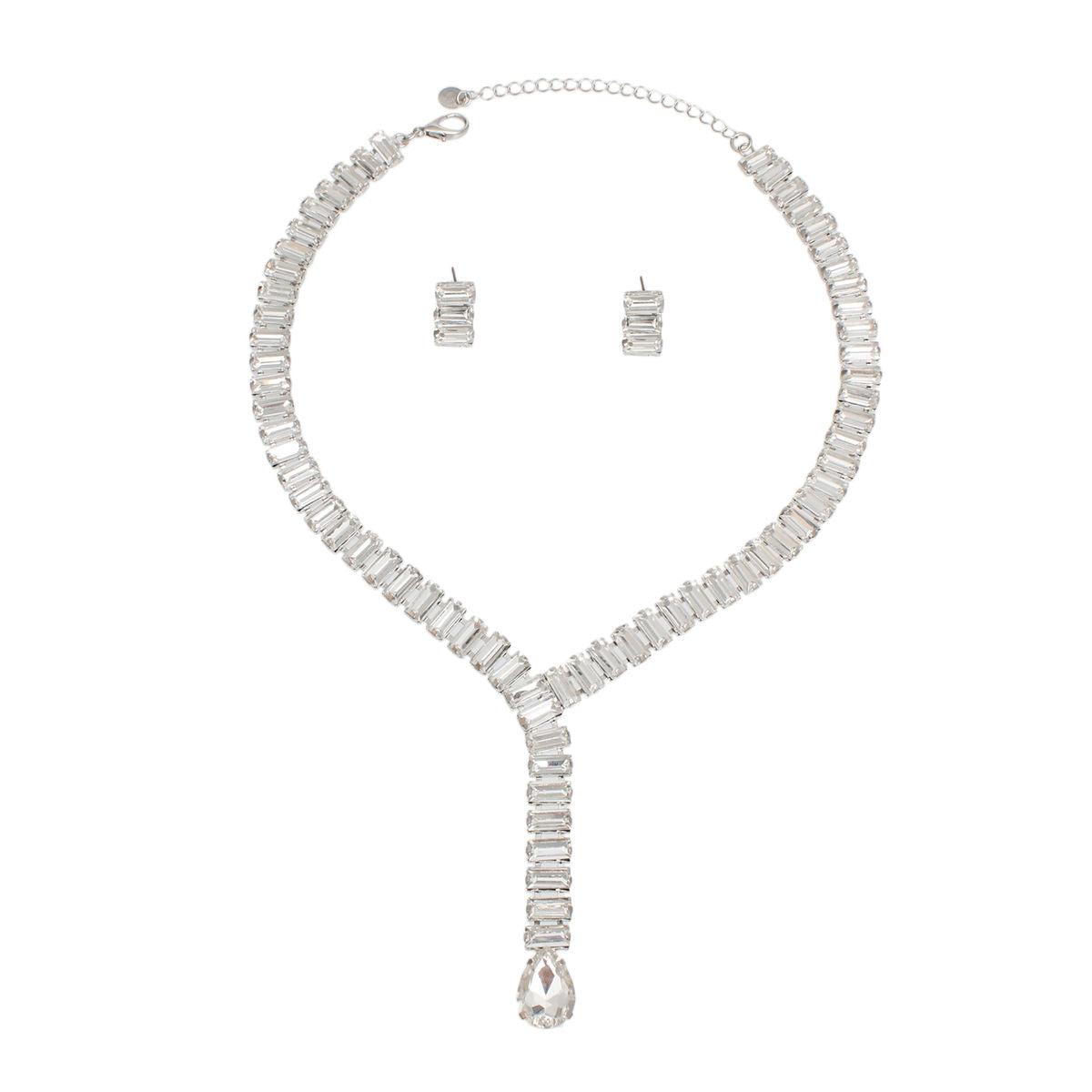 Formal Necklace Silver Baguette Crystal Y Set
