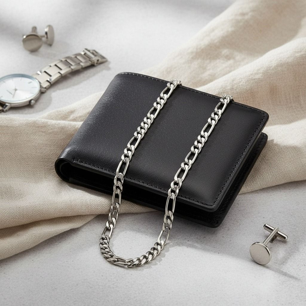 Mens 7mm Silver Stainless Steel Figaro Chain 20in