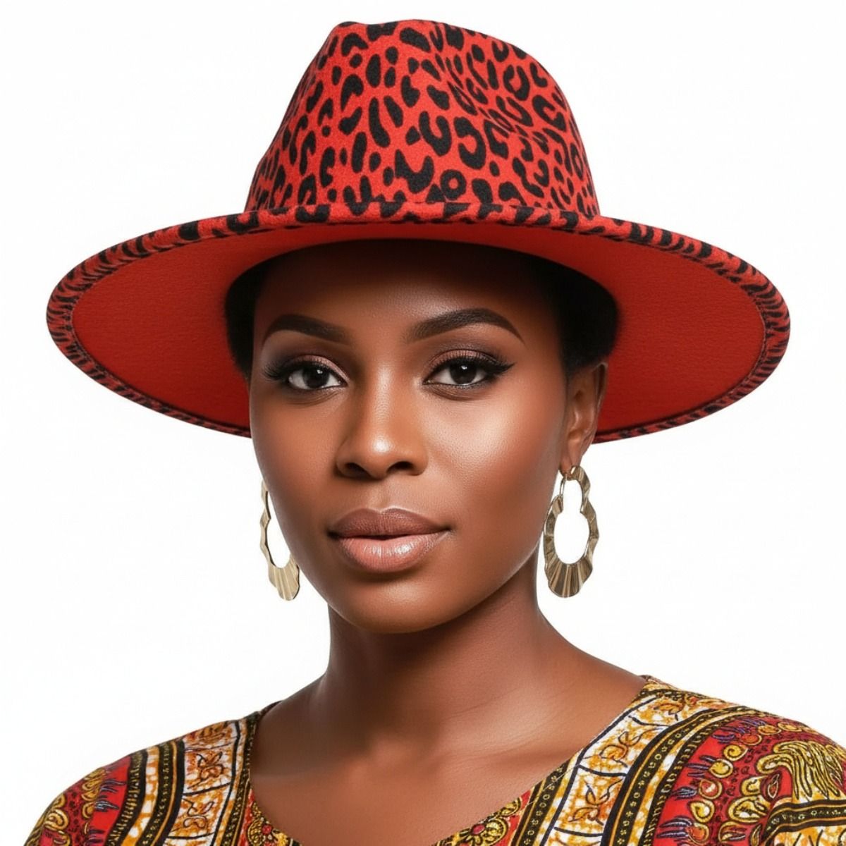 Rust Orange Leopard Fedora