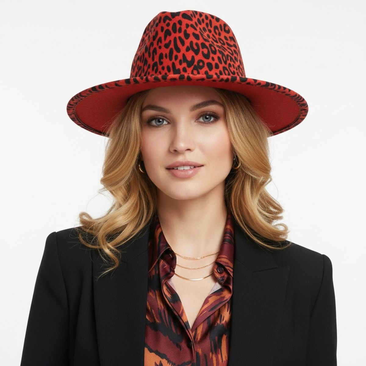 Rust Orange Leopard Fedora