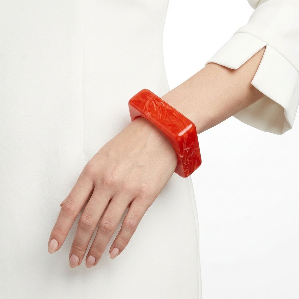 Bangle Coral Red Marbled Square Retro Bracelet