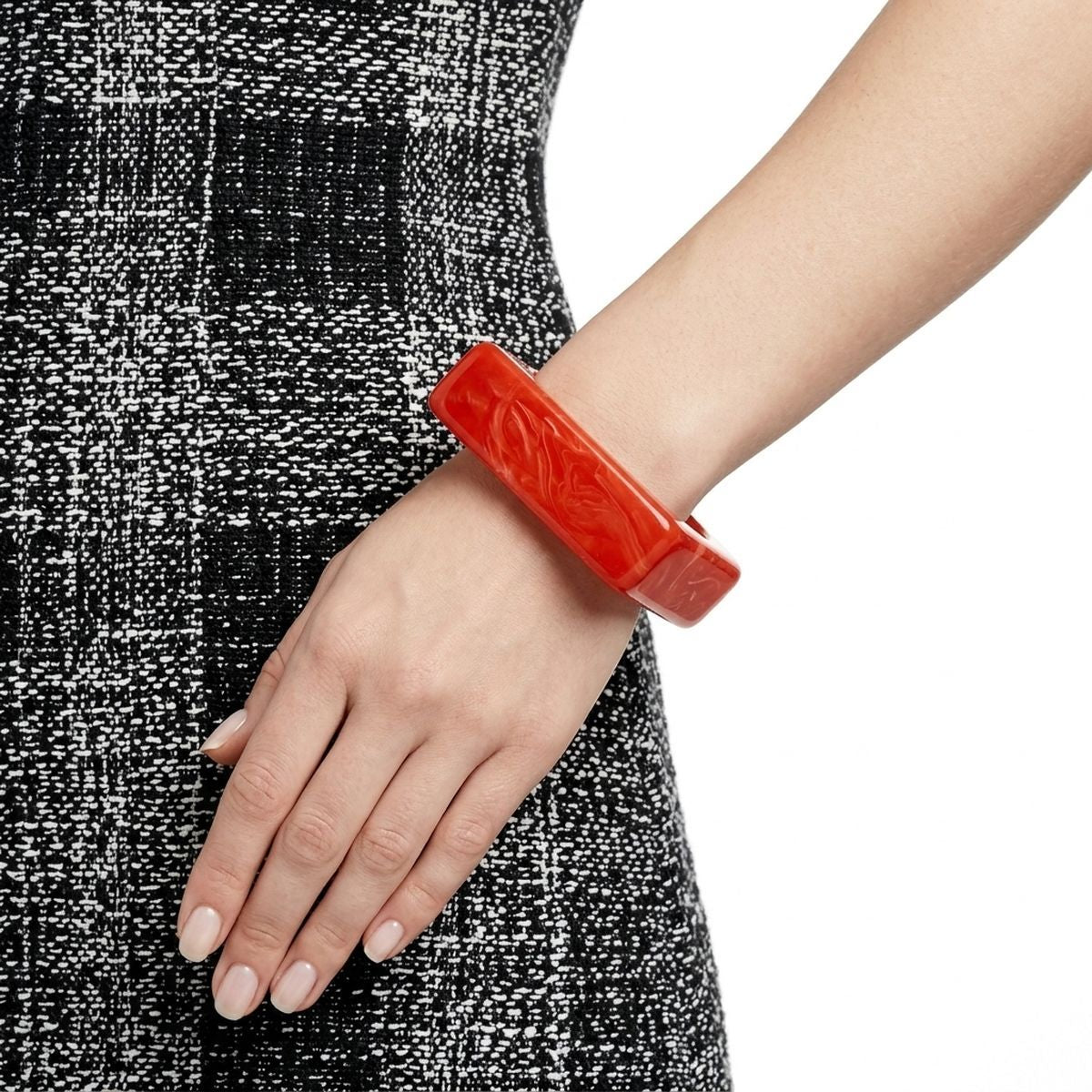Bangle Coral Red Marbled Square Retro Bracelet