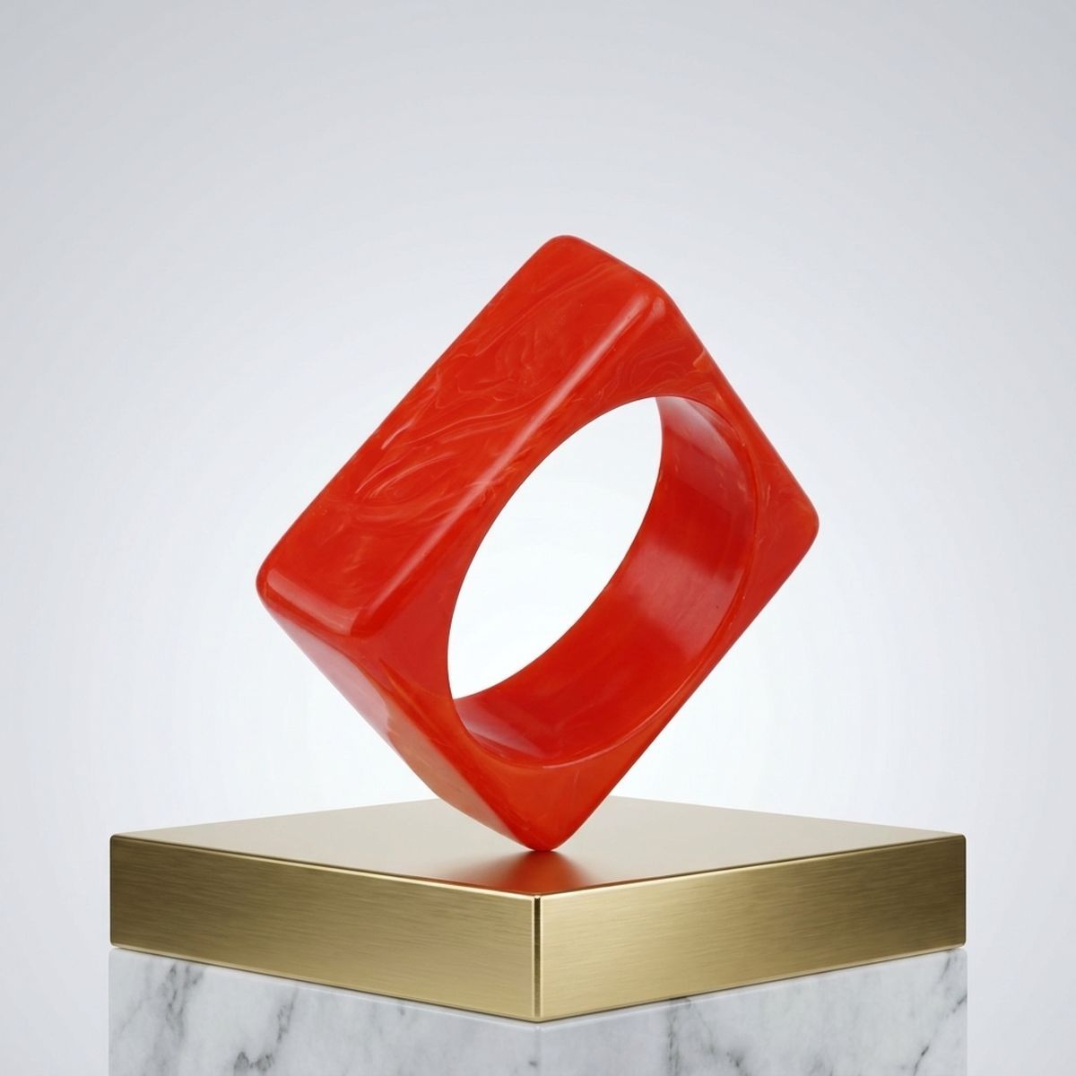 Bangle Coral Red Marbled Square Retro Bracelet