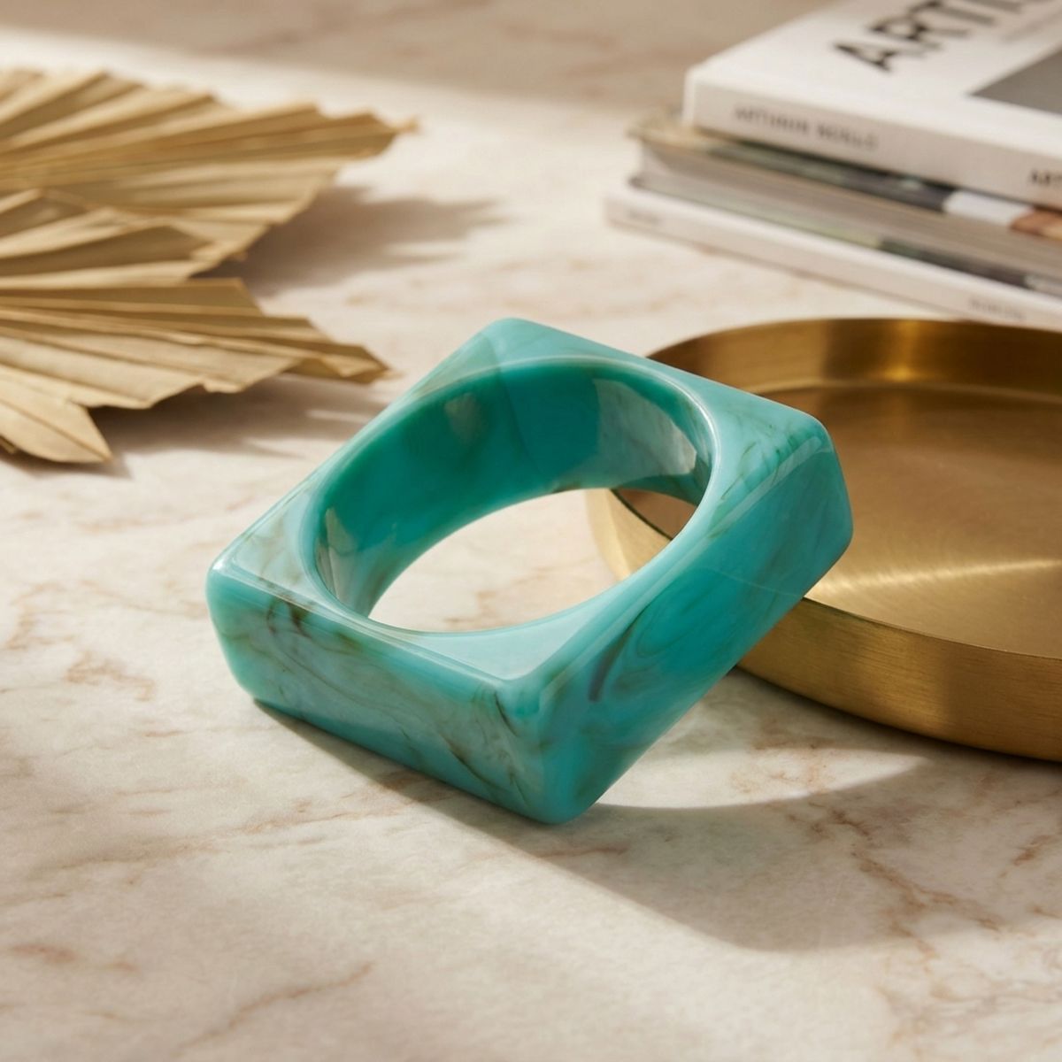 Bangle Turquoise Marbled Square Retro Bracelet
