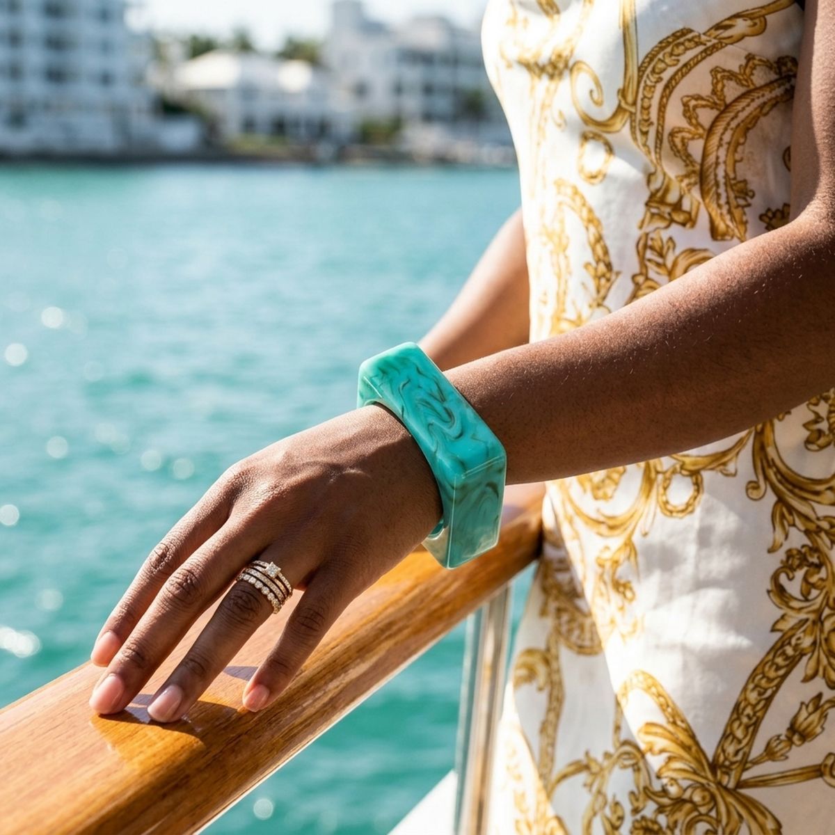 Bangle Turquoise Marbled Square Retro Bracelet