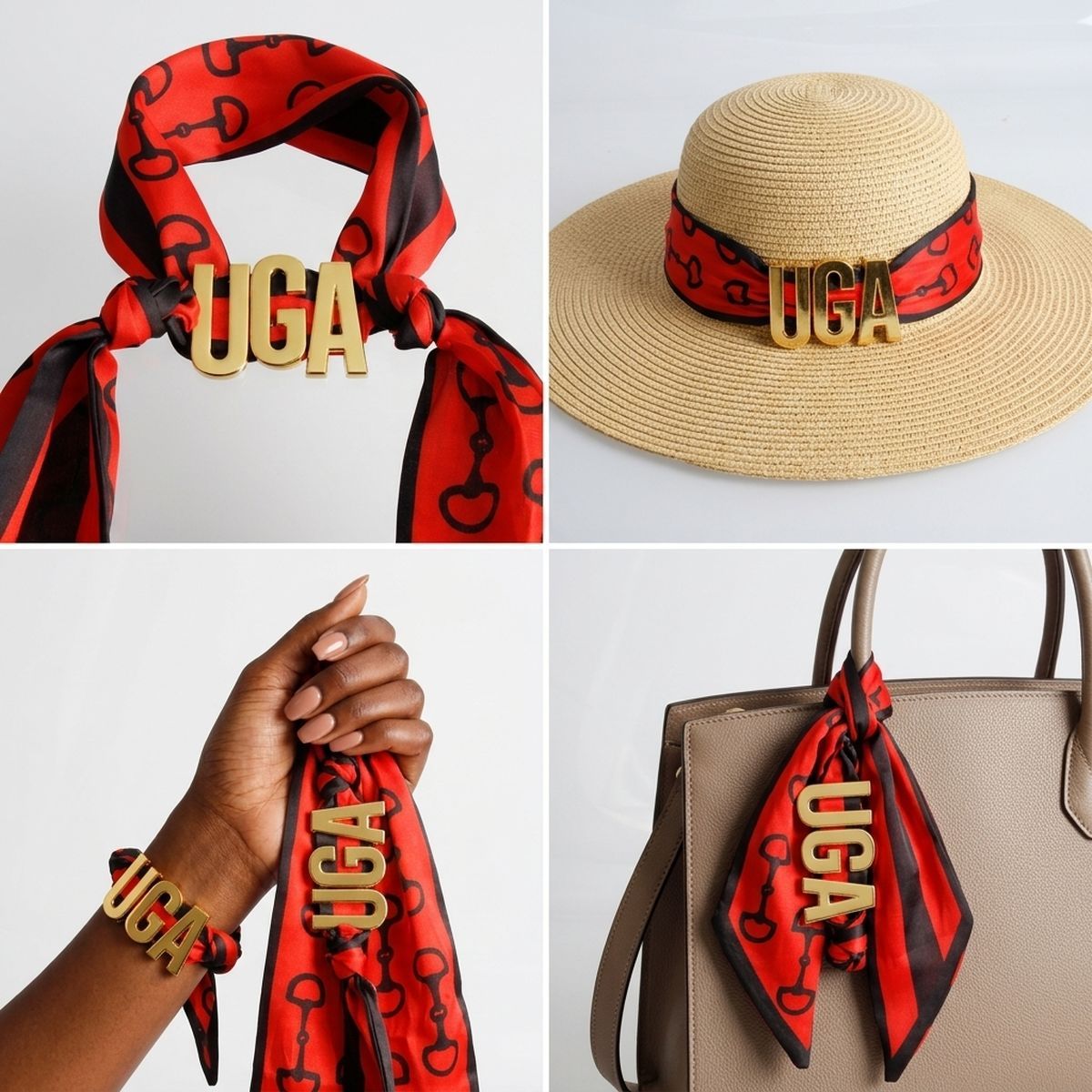 UGA Gold Letter Charm Red Black Scarf Bracelet