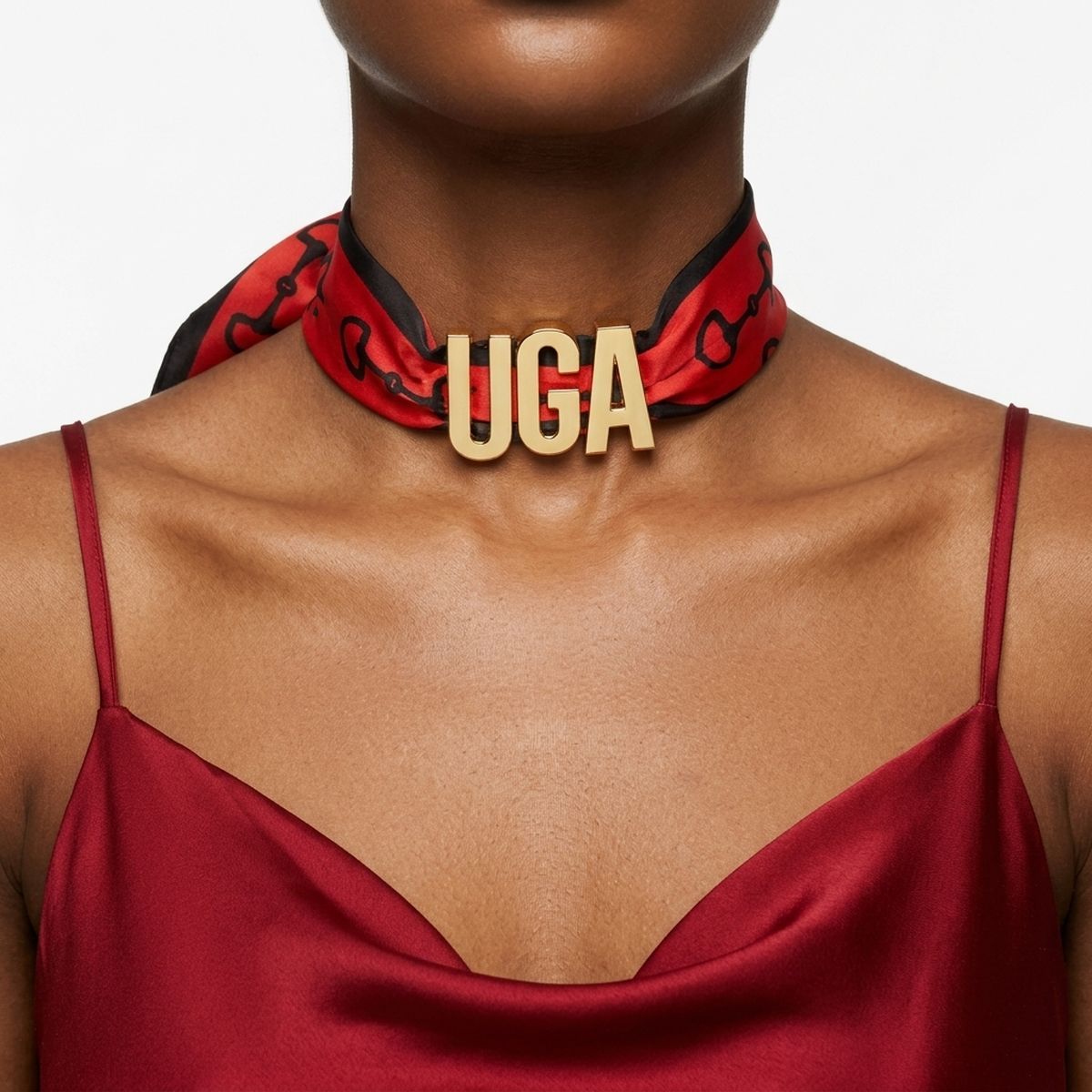 UGA Gold Letter Charm Red Black Scarf Bracelet