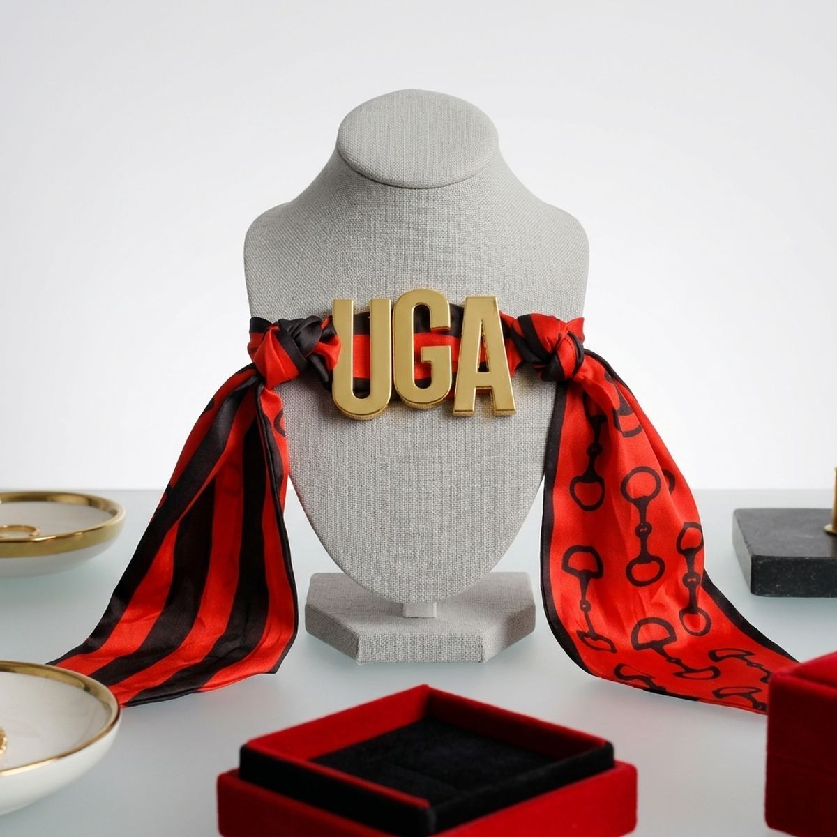 UGA Gold Letter Charm Red Black Scarf Bracelet