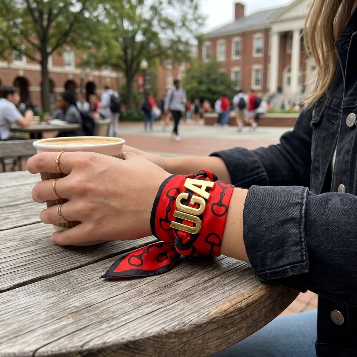 UGA Gold Letter Charm Red Black Scarf Bracelet