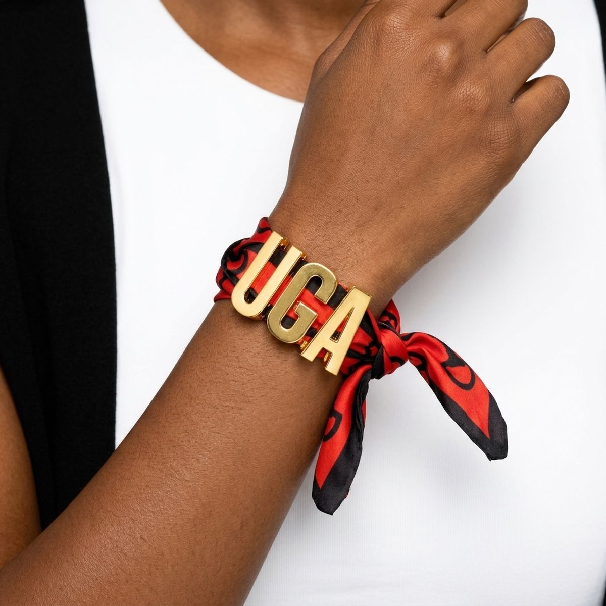 UGA Gold Letter Charm Red Black Scarf Bracelet