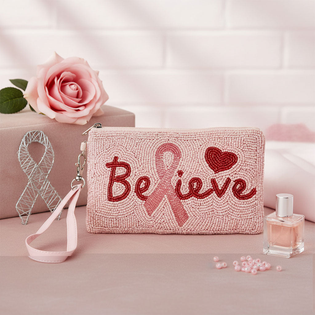 Wristlet Pink Believe Breast Cancer Zipper Pouch