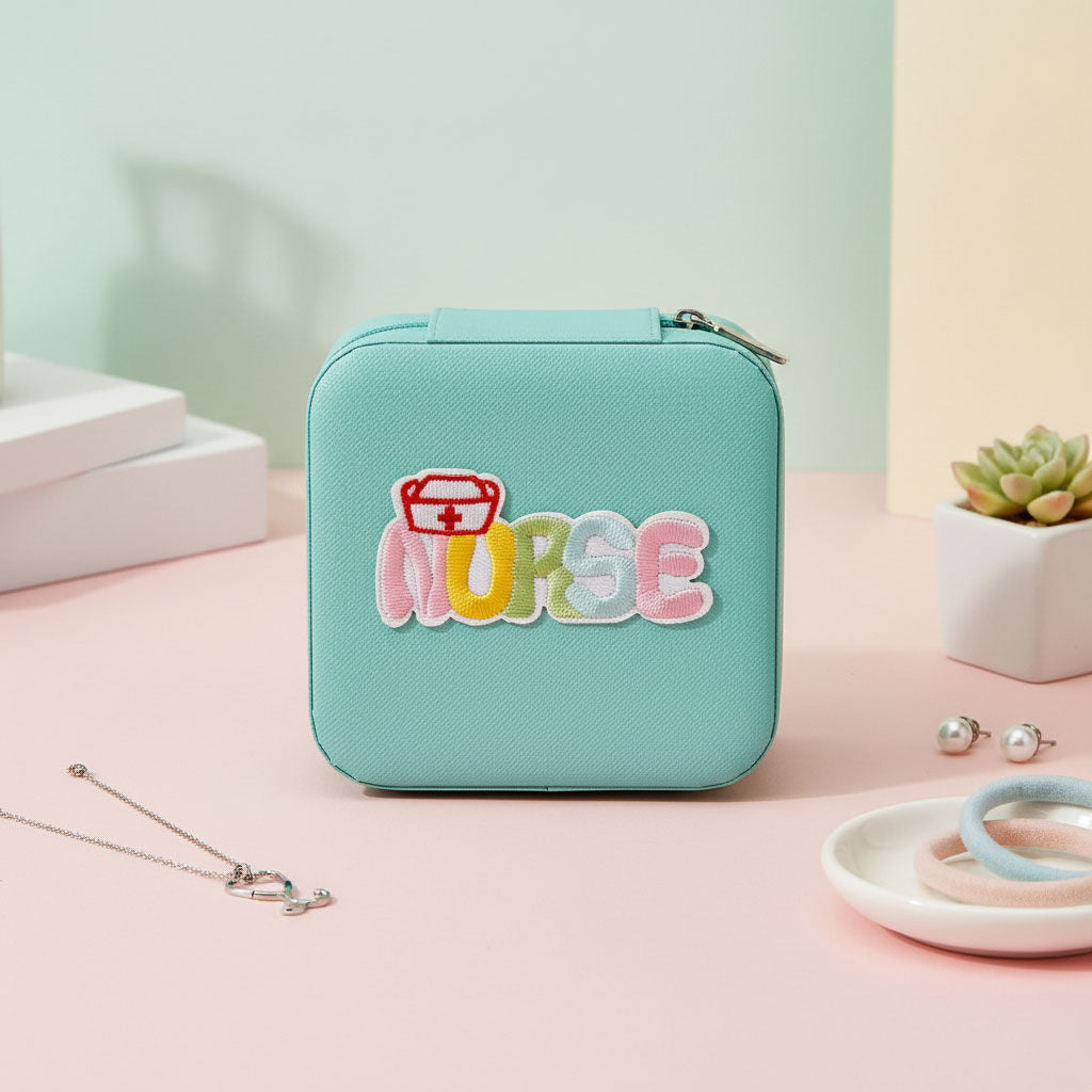 Travel Jewelry Box Turquoise Nurse Patch Square