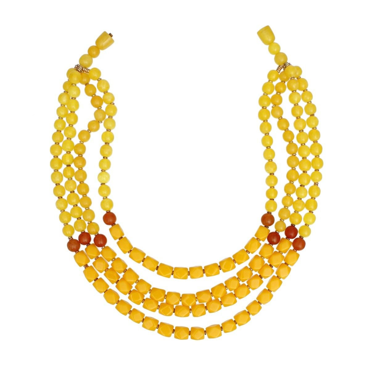 Glass Bead Yellow 4 Strand Tribal Layered Necklace