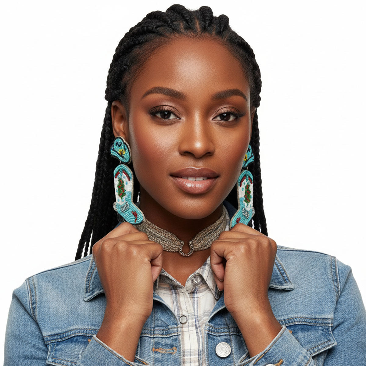 Drop Xmas Embroidered Bead Cowgirl Boots Earrings