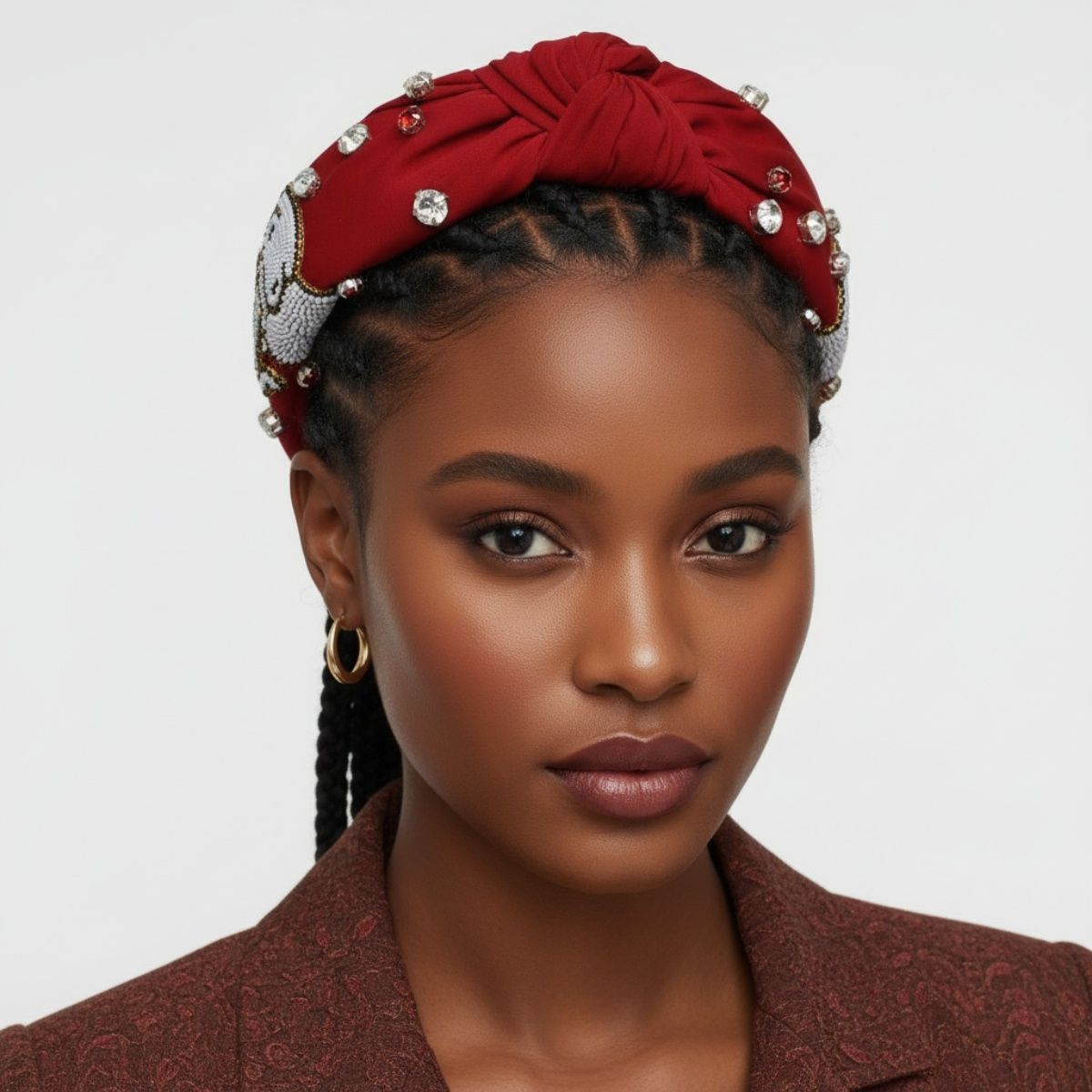 Headband Elephant Embroidered Burgundy Knot Style