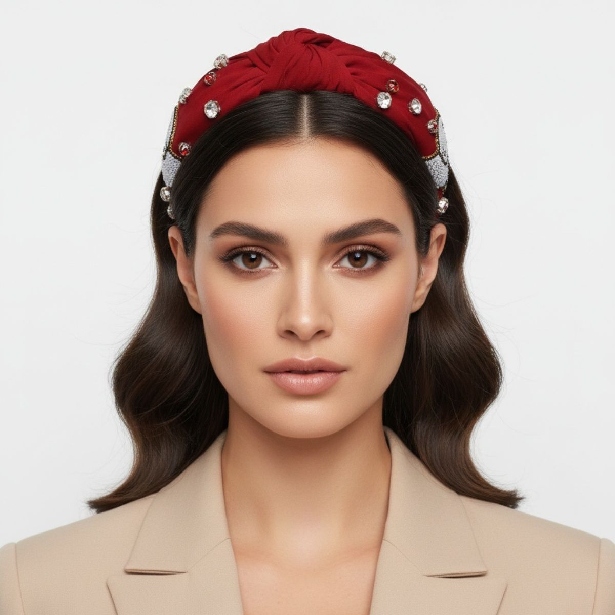 Headband Elephant Embroidered Burgundy Knot Style