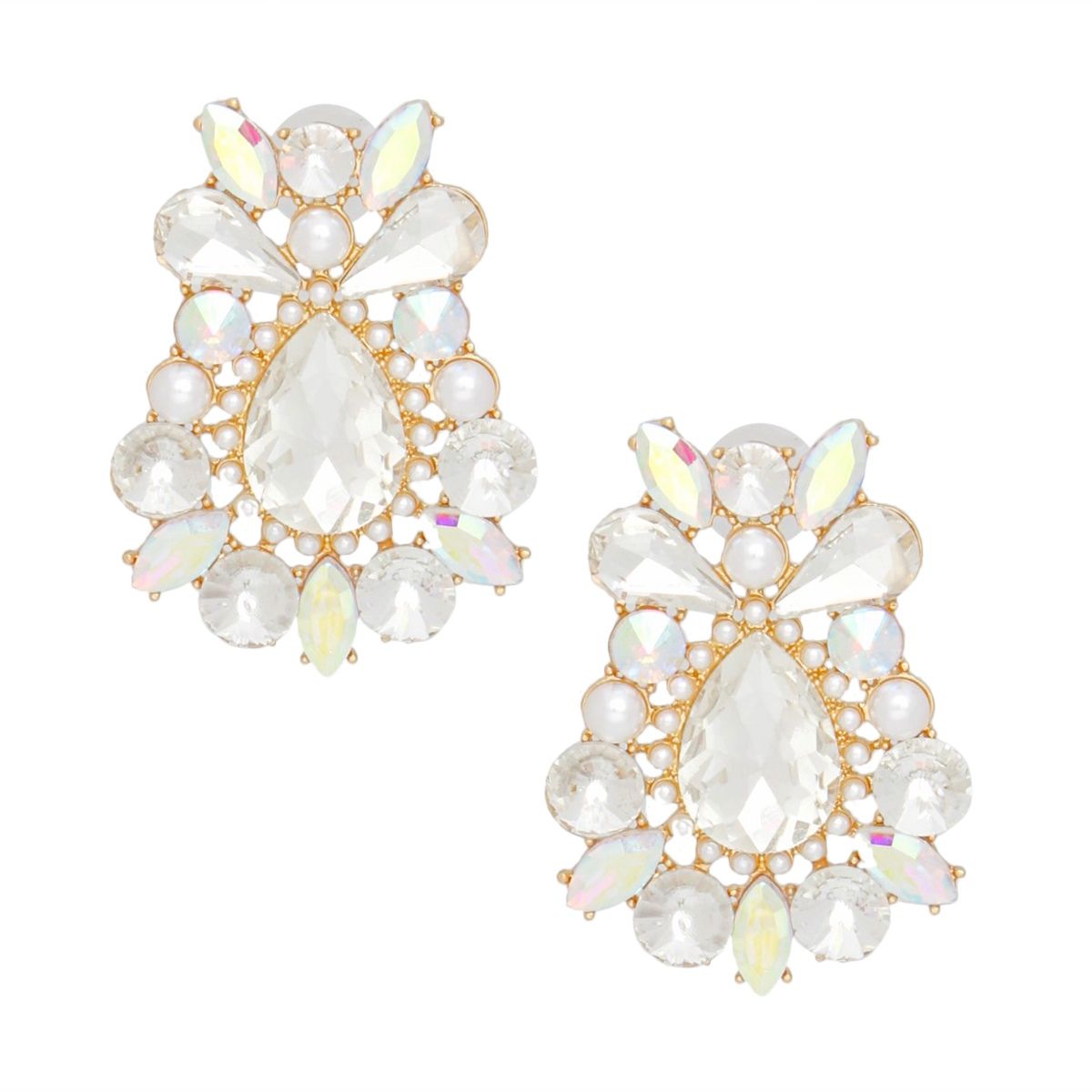Studs Exquisite Gold Crystal Pearl Earrings