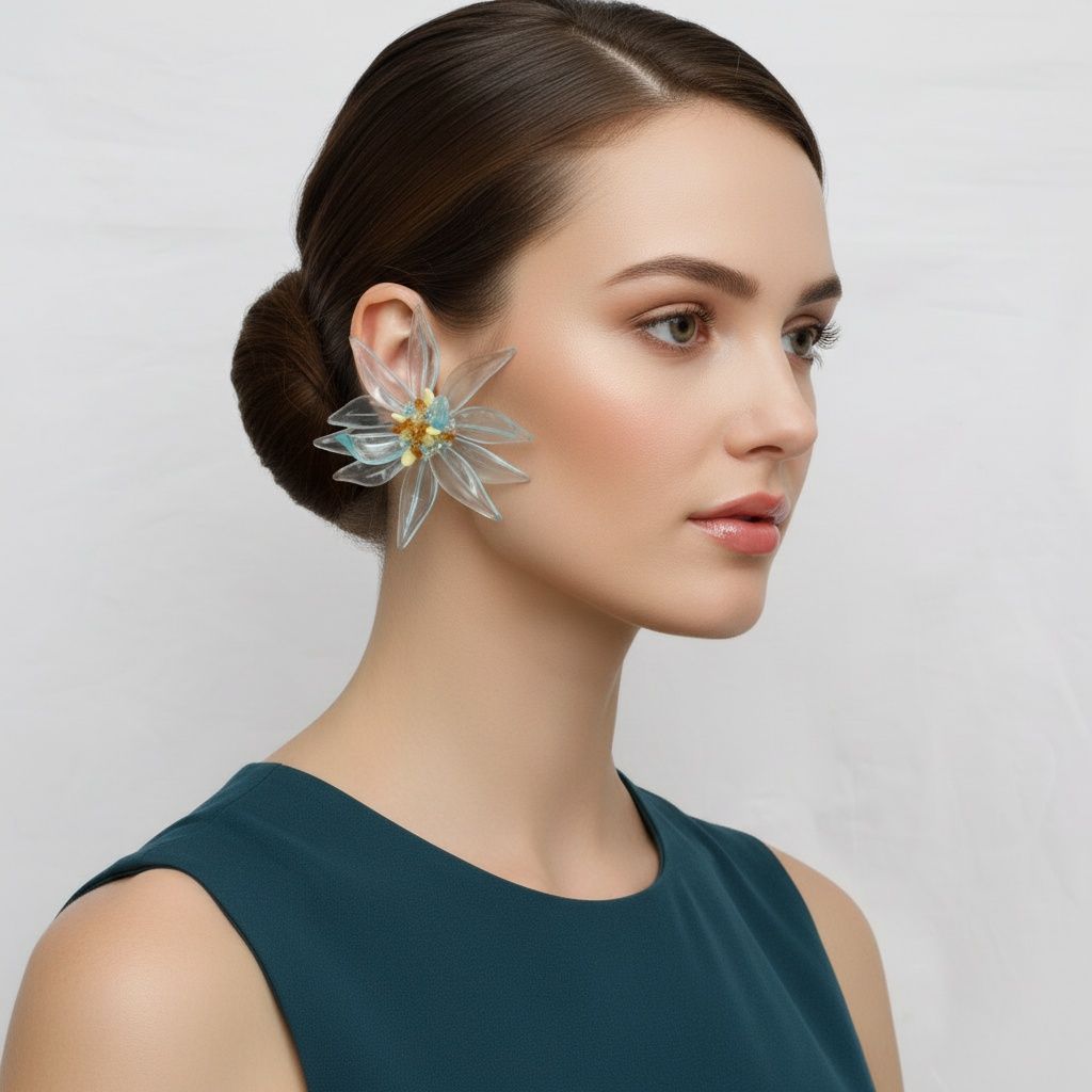 Stud Aqua Tropical Flower Oversized Petal Earrings