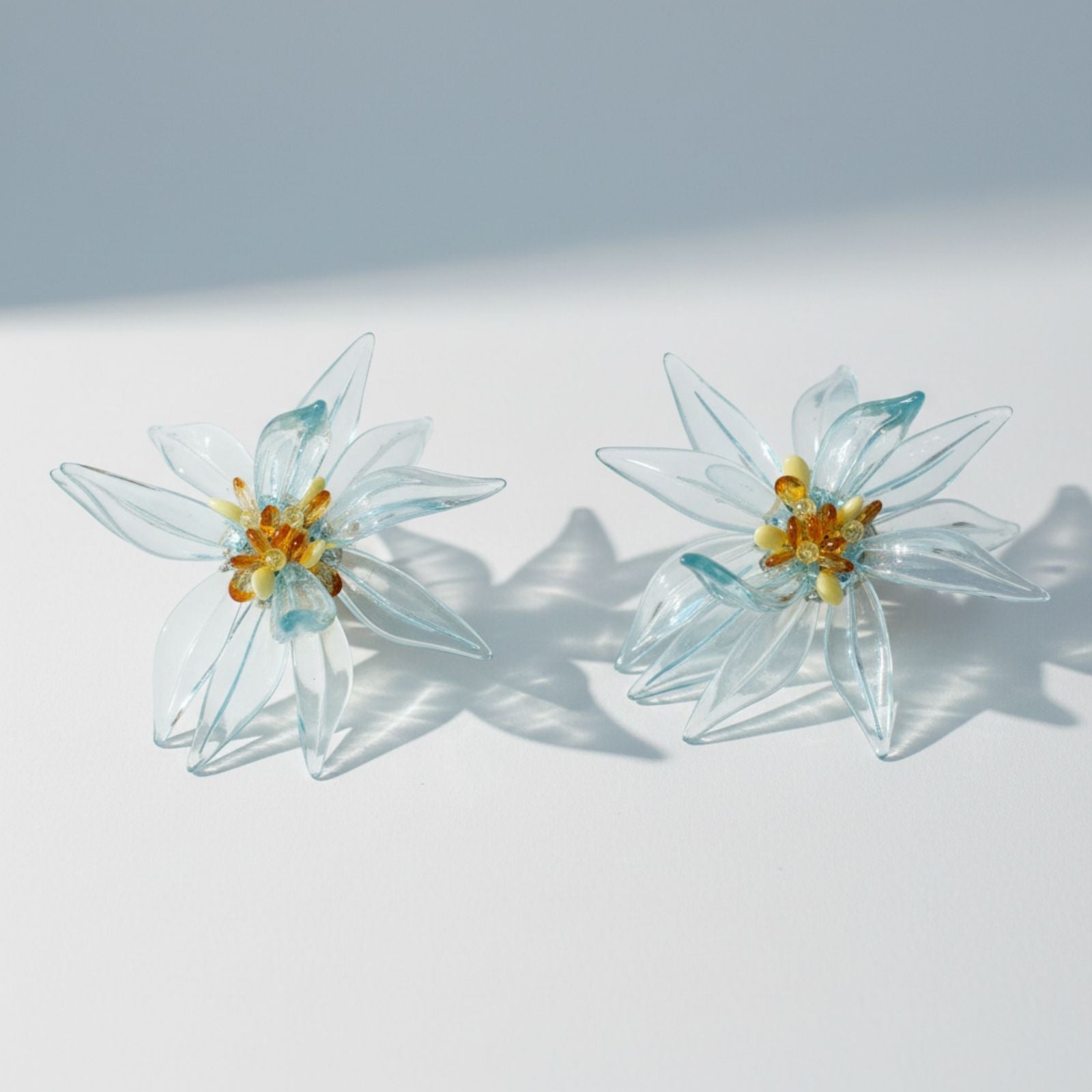 Stud Aqua Tropical Flower Oversized Petal Earrings